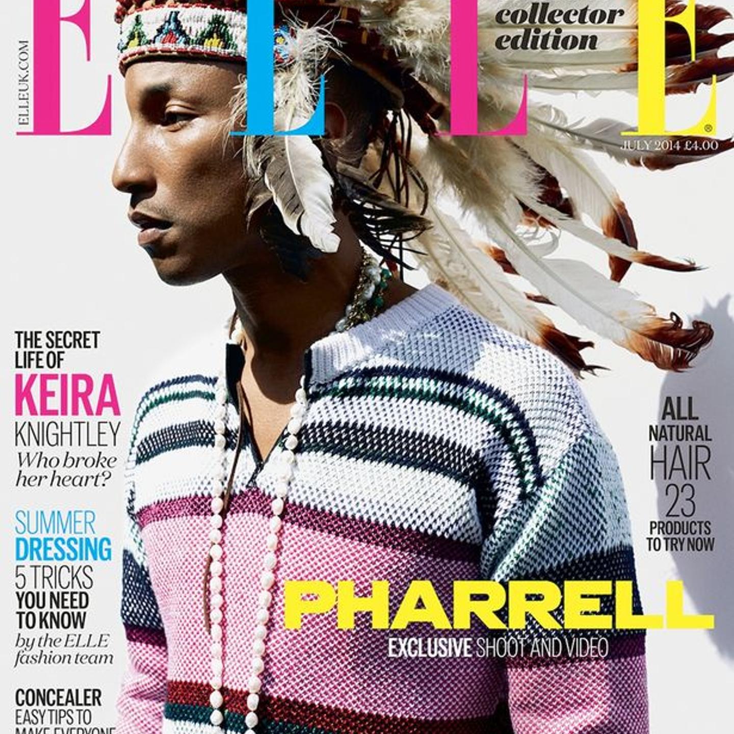 Pharrell wears a headdress on Elle U.K. cover