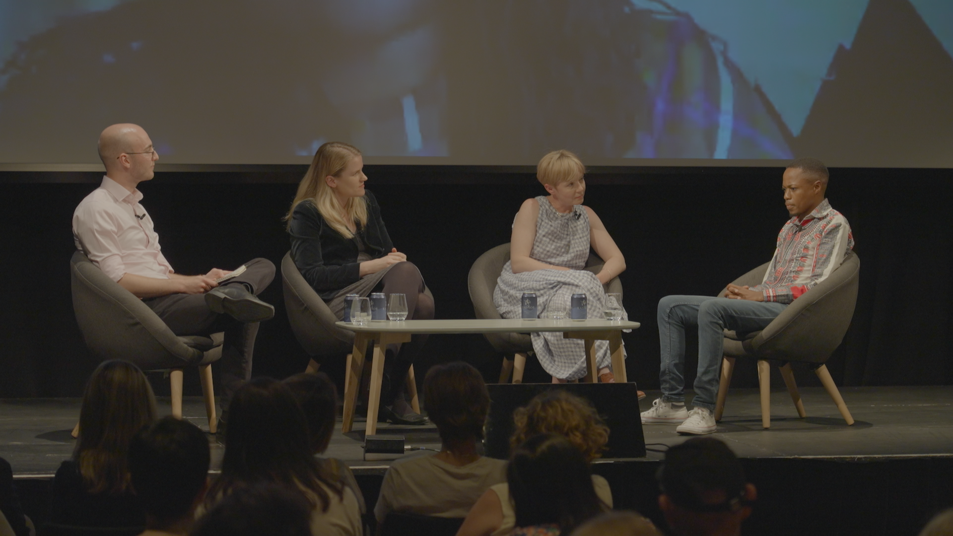From left to right: TIME staff writer Billy Perrigo, Facebook whistleblower Frances Haugen, Foxglove Director Cori Crider, Facebook whistleblower Daniel Motaung. Mercy Mutemi, Motaung's lawyer in Kenya, also joined via video-link