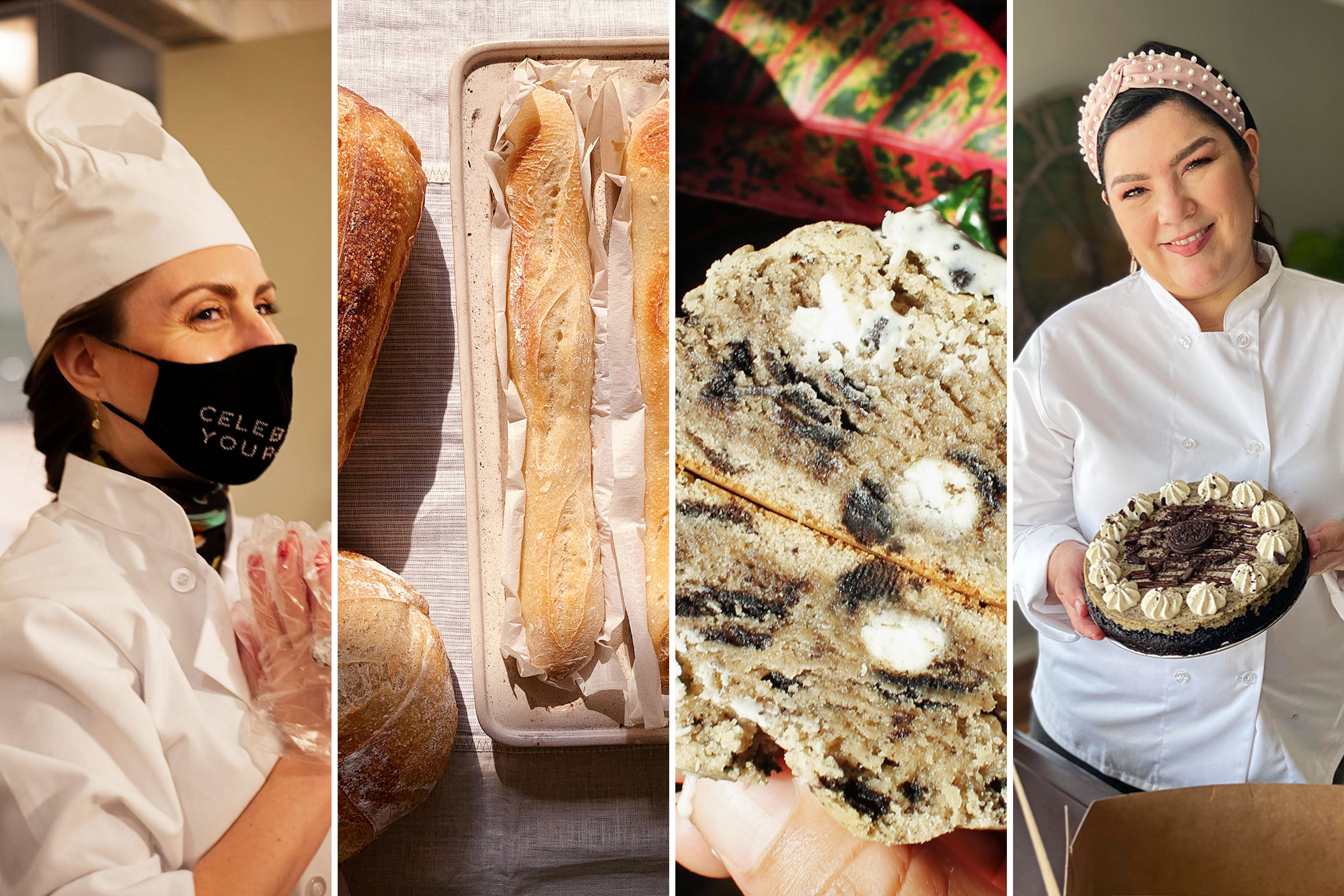 A collage of different bakers and baked goods from businesses that began during the pandemic