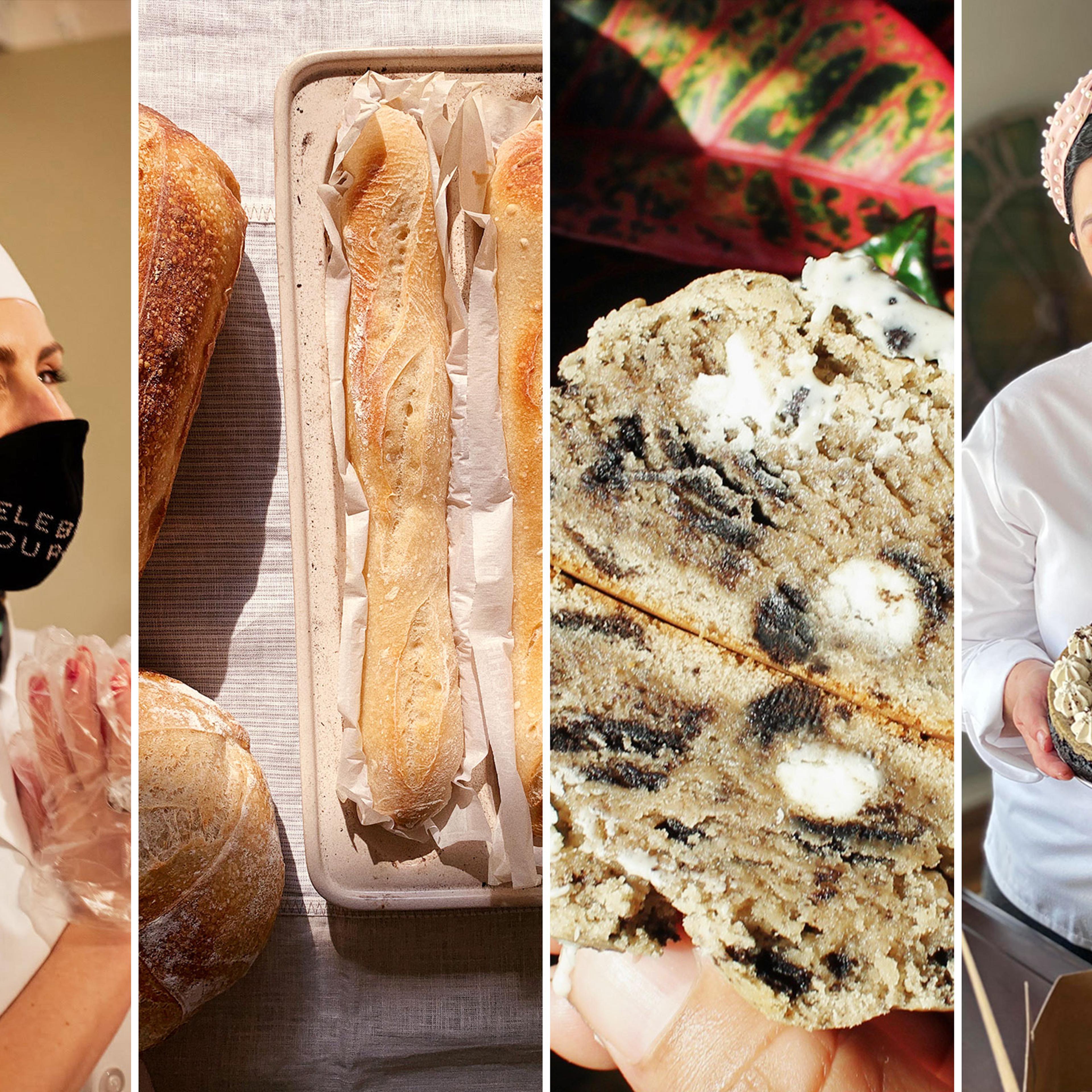 A collage of different bakers and baked goods from businesses that began during the pandemic
