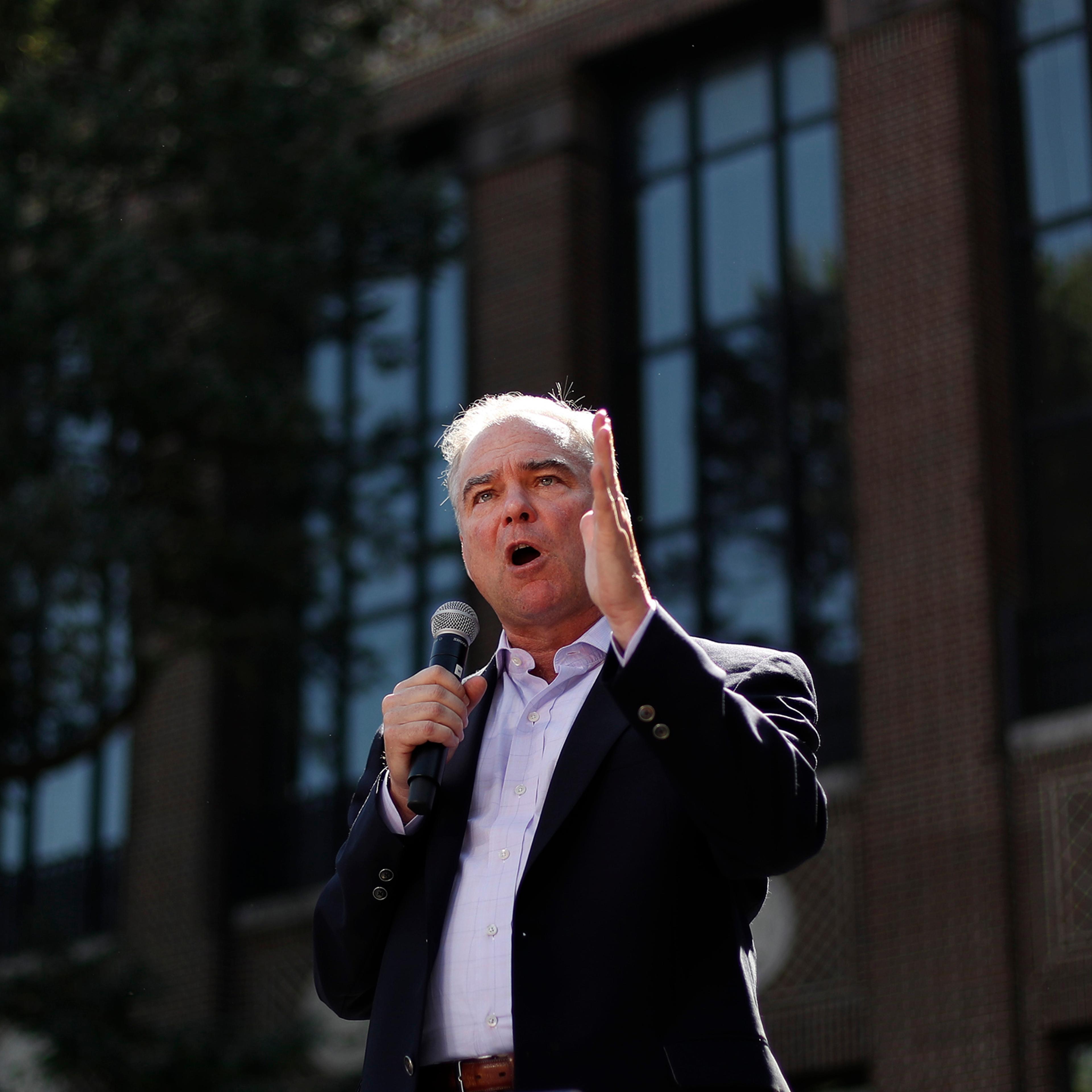 Tim Kaine speaks during a campaign rally at the University of Michigan in Ann Arbor, Michigan, Sept. 13, 2016.