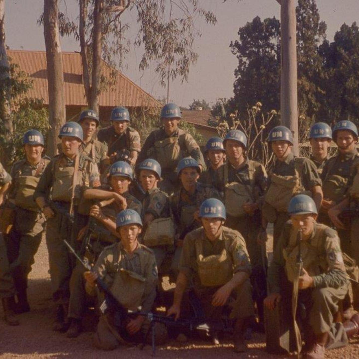Comdt. Pat Quinlan, far left, poses with soldiers of A Company, 35th Infantry Battalion, in Elisabethville, before the siege.