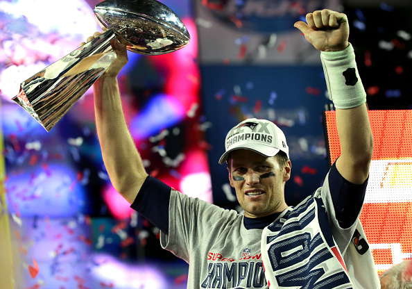 Tom Brady celebrates at a ceremony and celebration after the New England Patriots win Super Bowl XLIX