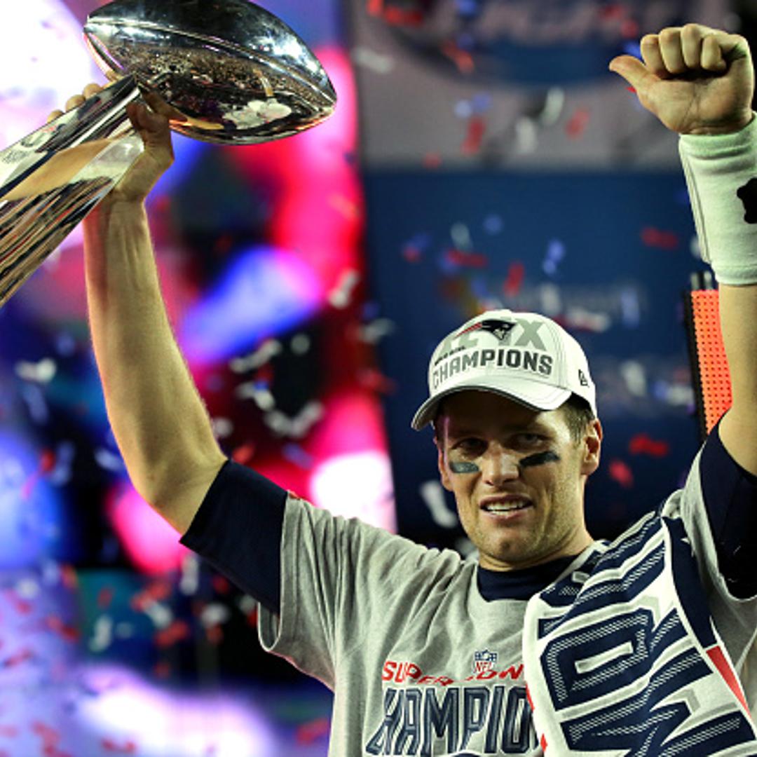 Tom Brady celebrates at a ceremony and celebration after the New England Patriots win Super Bowl XLIX