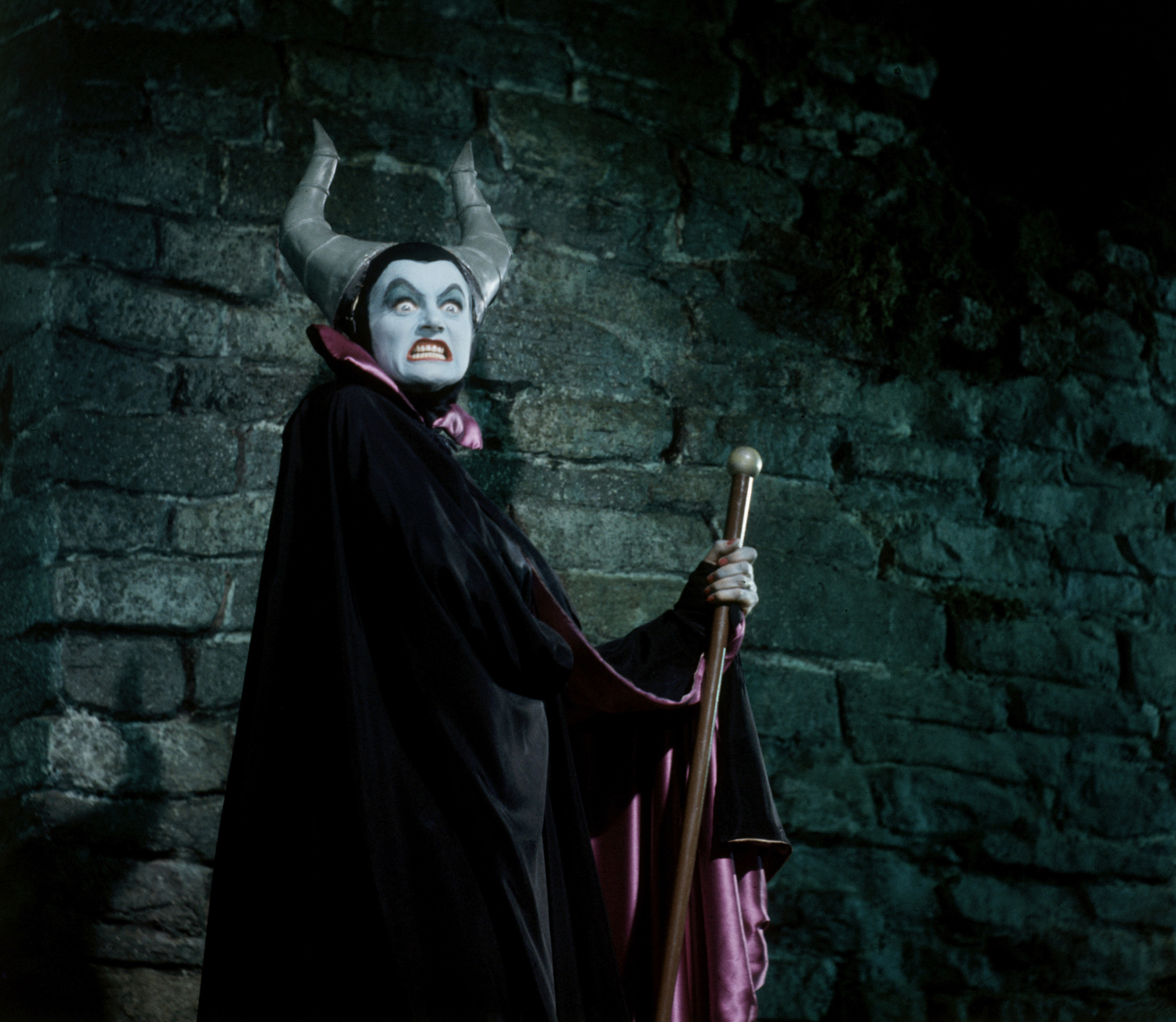 Jane Fowler acts out the role of the wicked fairy, Maleficent, serving as a model for animators of the 1959 Disney film, Sleeping Beauty, August 1958. Actress Eleanor Audley voiced the now-iconic villainess.
