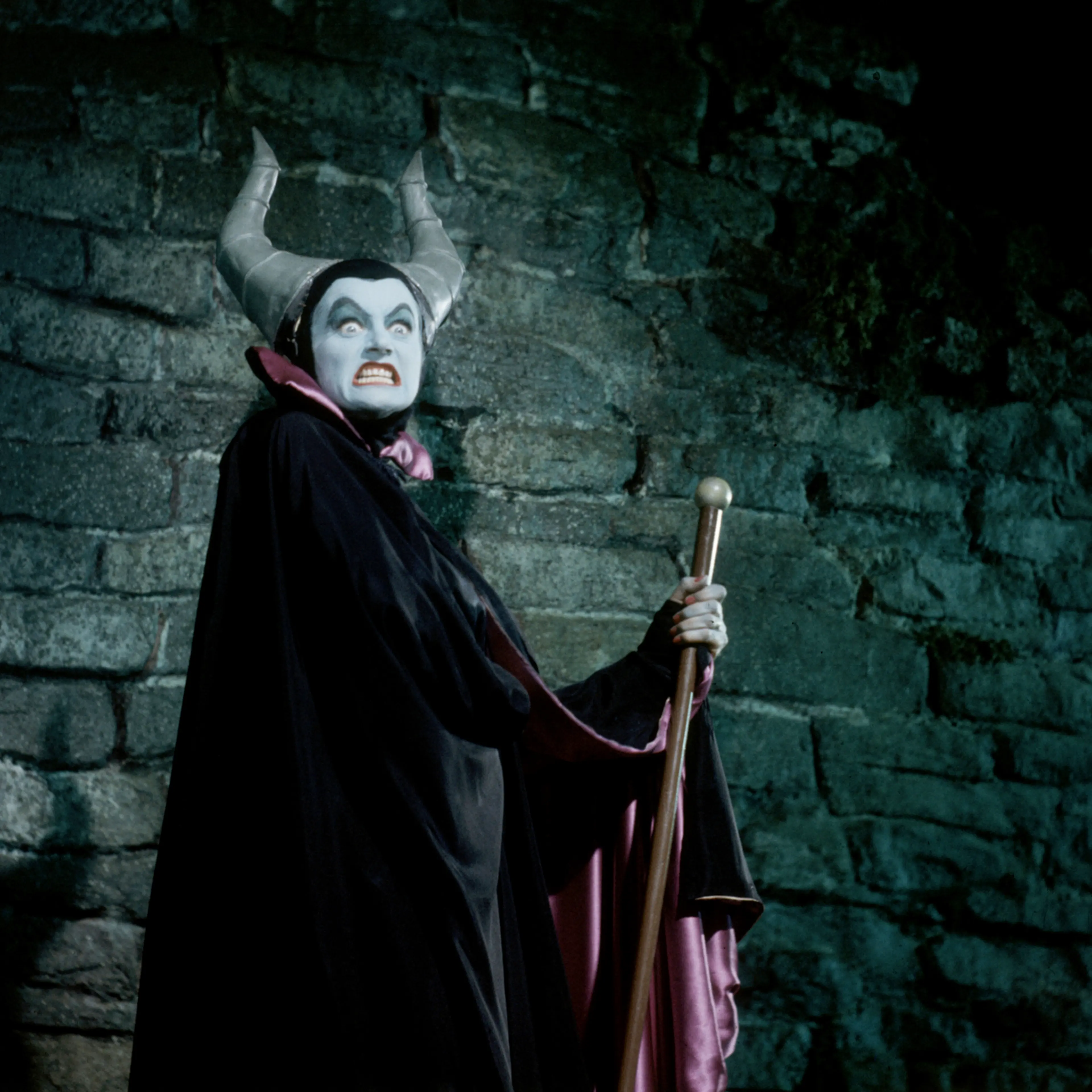 Jane Fowler acts out the role of the wicked fairy, Maleficent, serving as a model for animators of the 1959 Disney film, Sleeping Beauty, August 1958. Actress Eleanor Audley voiced the now-iconic villainess.