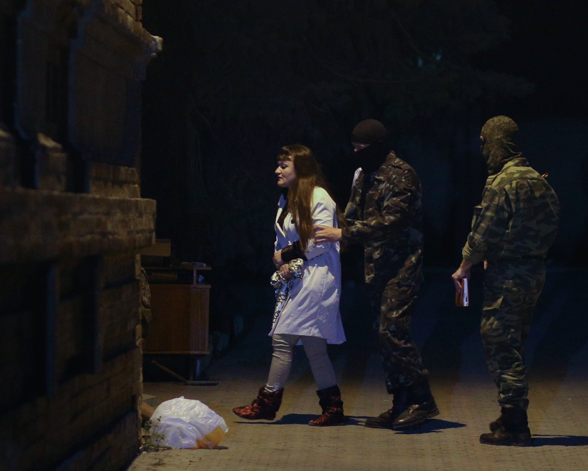 Maidan activist Irma Krat is detained in the town of Slavyansk, eastern Ukraine on April 21, 2014.