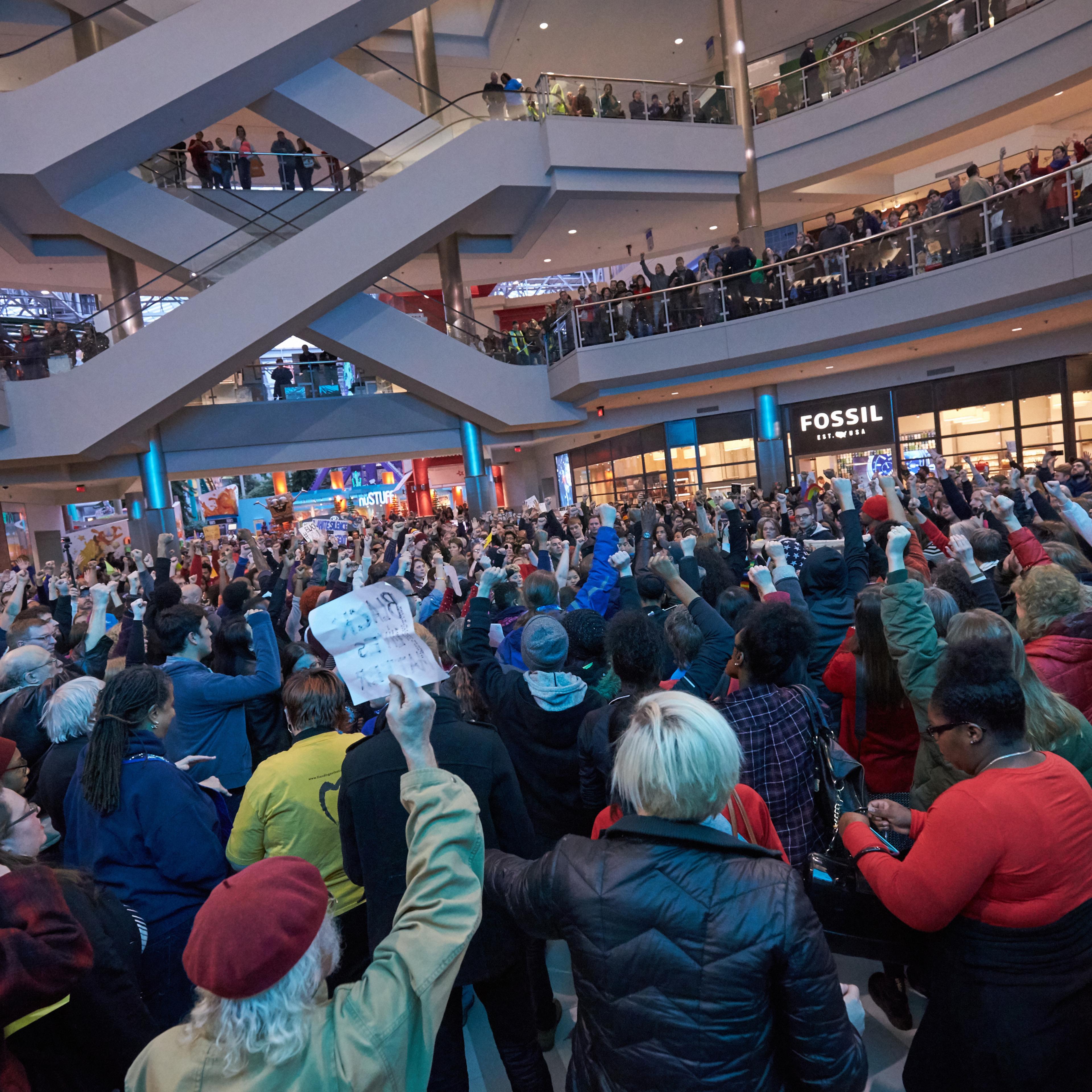 Thousands of protesters from the group "Black Lives Matter" disrupt holiday shoppers on Dec. 20, 2014 at Mall of America in Bloomington, Minnesota.