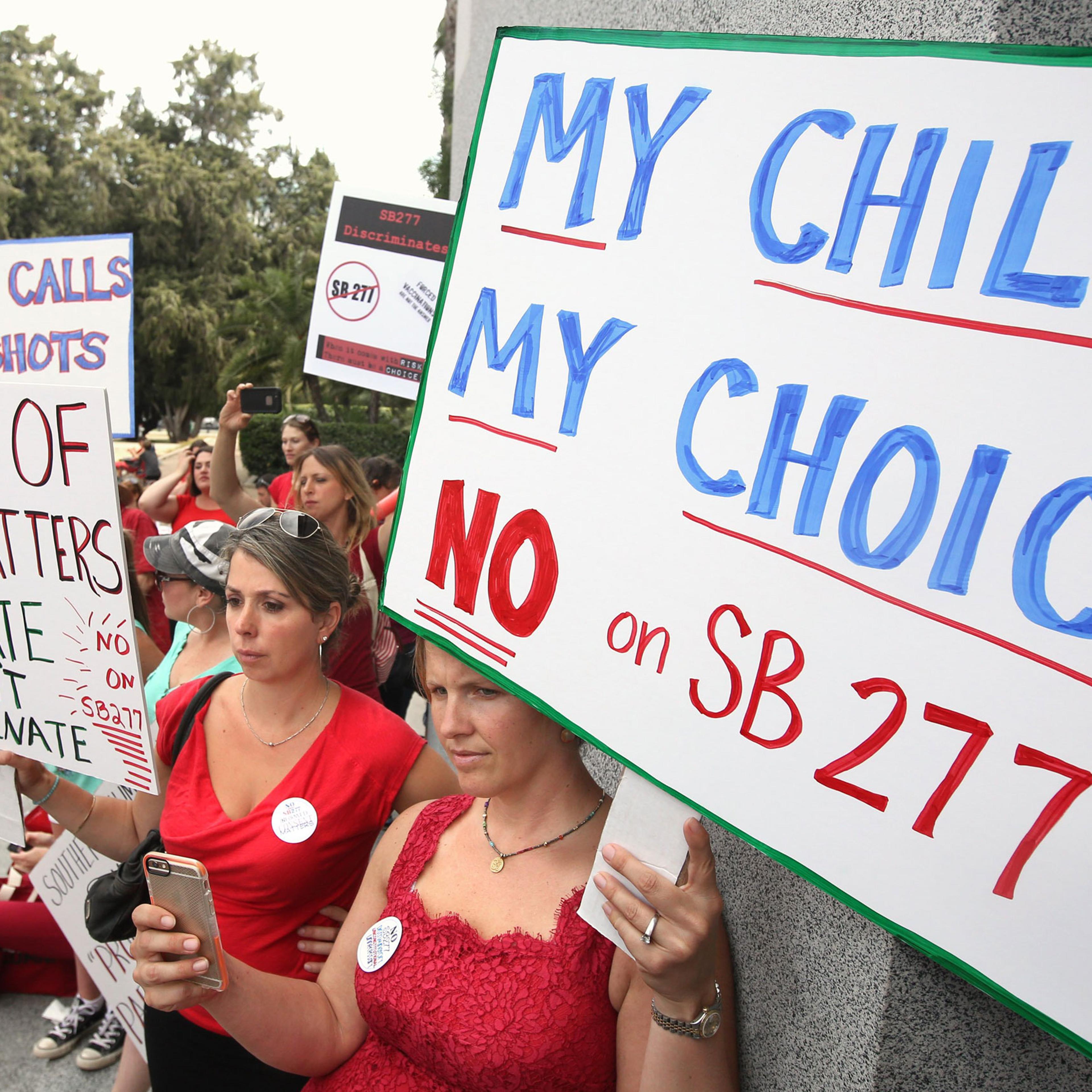 Bad choice: Anti-vaxxers protesting the California vaccine bill
