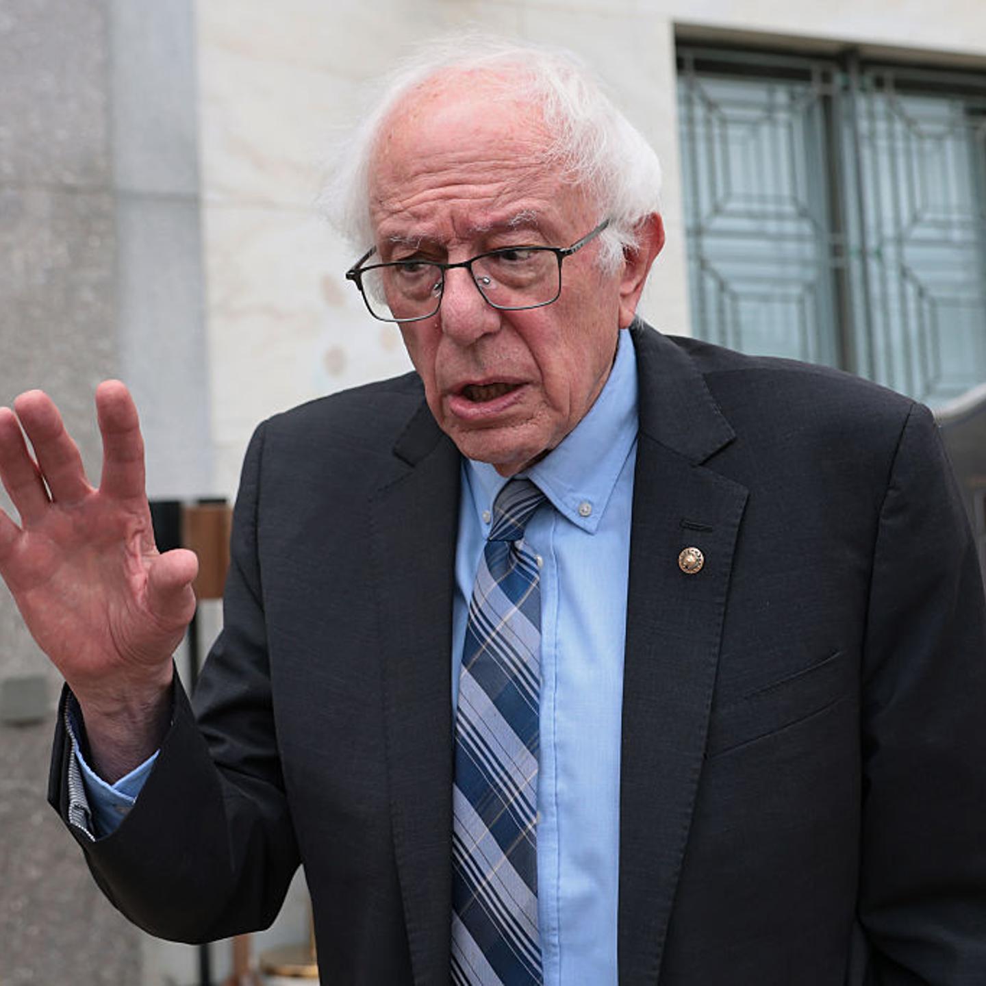 Bernie Sanders speaks outside the Senate