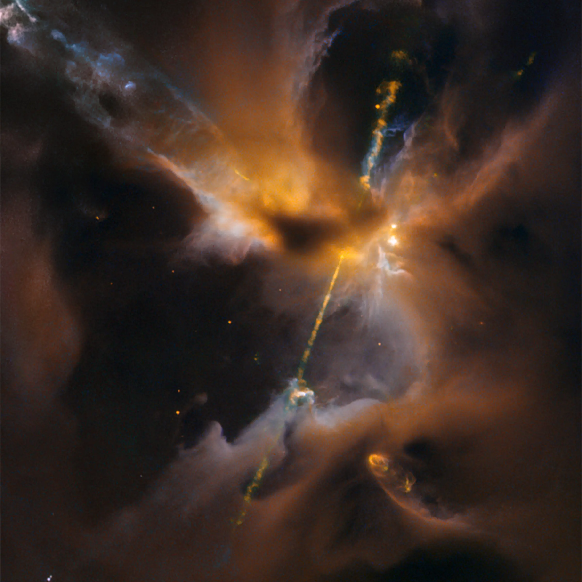 NASA's Hubble Space Telescope has photographed what looks like a cosmic, double-bladed lightsaber. This celestial lightsaber is located inside our home galaxy, the Milky Way. It's inside a turbulent birthing ground for new stars known as the Orion B mole