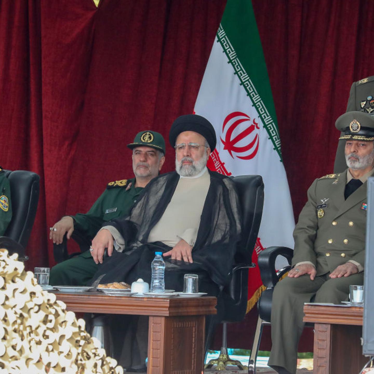Iran's President Ebrahim Raisi attends a military parade alongside high-ranking officials and commanders in Tehran, Iran, on April 17, 2024.