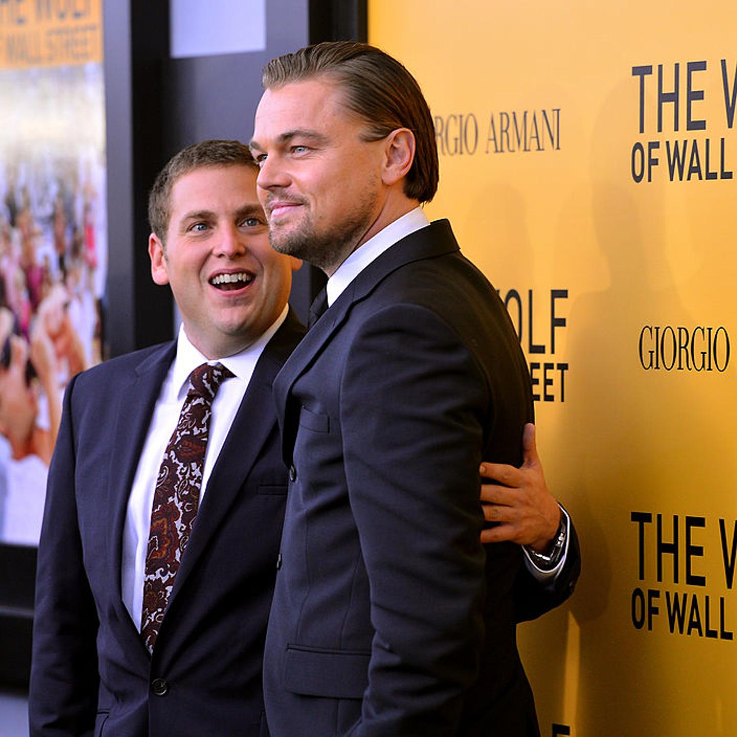 Jonah Hill (L) and Leonardo DiCaprio attend Giorgio Armani Presents: "The Wolf Of Wall Street" world premiere at the Ziegfeld Theatre on Dec. 17, 2013 in New York City.
