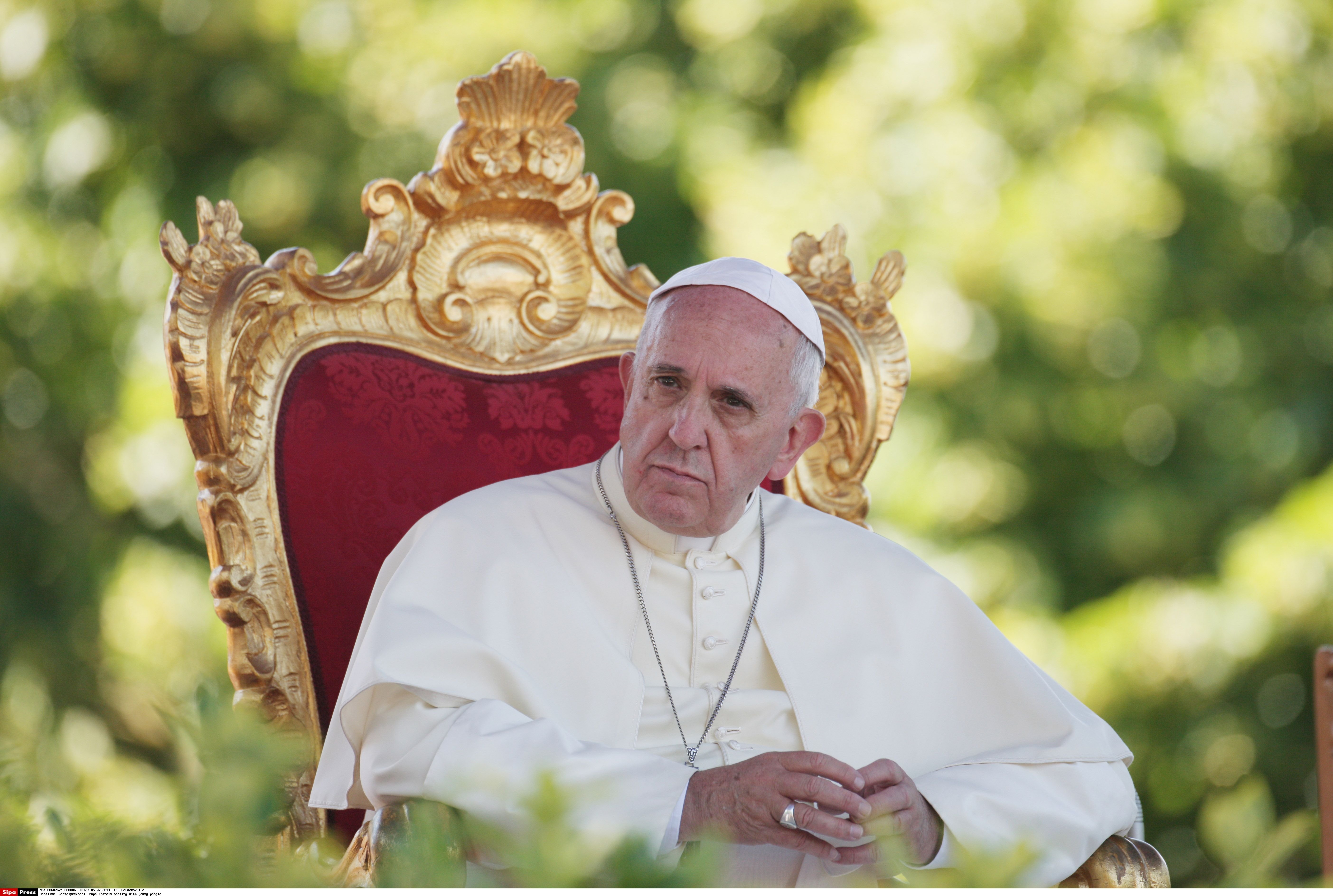 Pope Francis meeting with young people of Abruzzo and Molise dioceses in the square of the Shrine of Our Lady of Sorrows on July 5, 2014 in Castelpetroso, Italy.