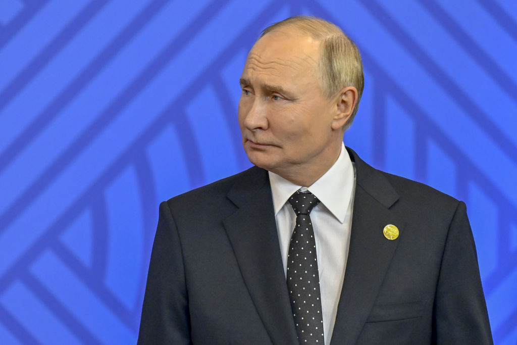 Russian President Vladimir Putin is seen during a welcoming ceremony