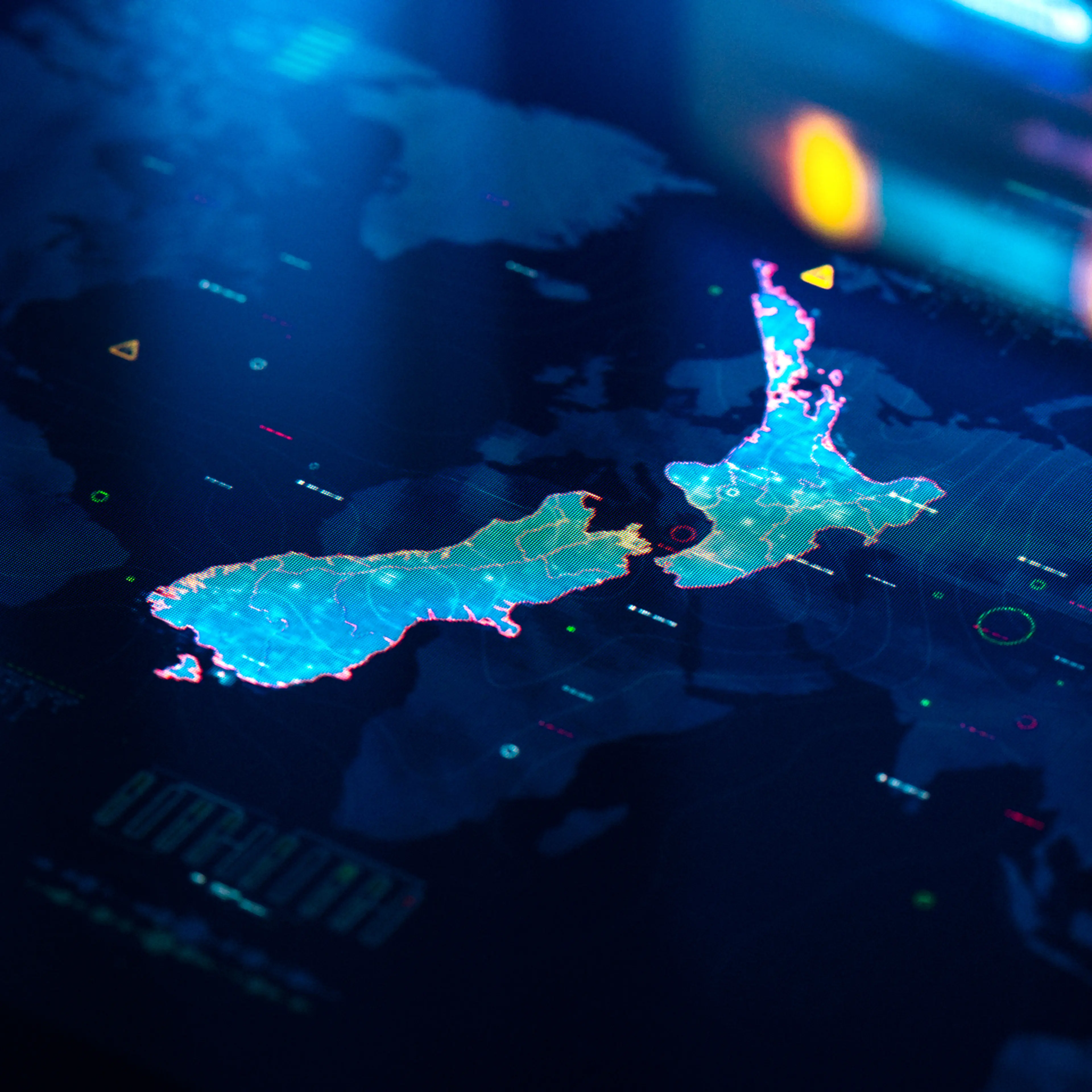 Map of New Zealand on digital display