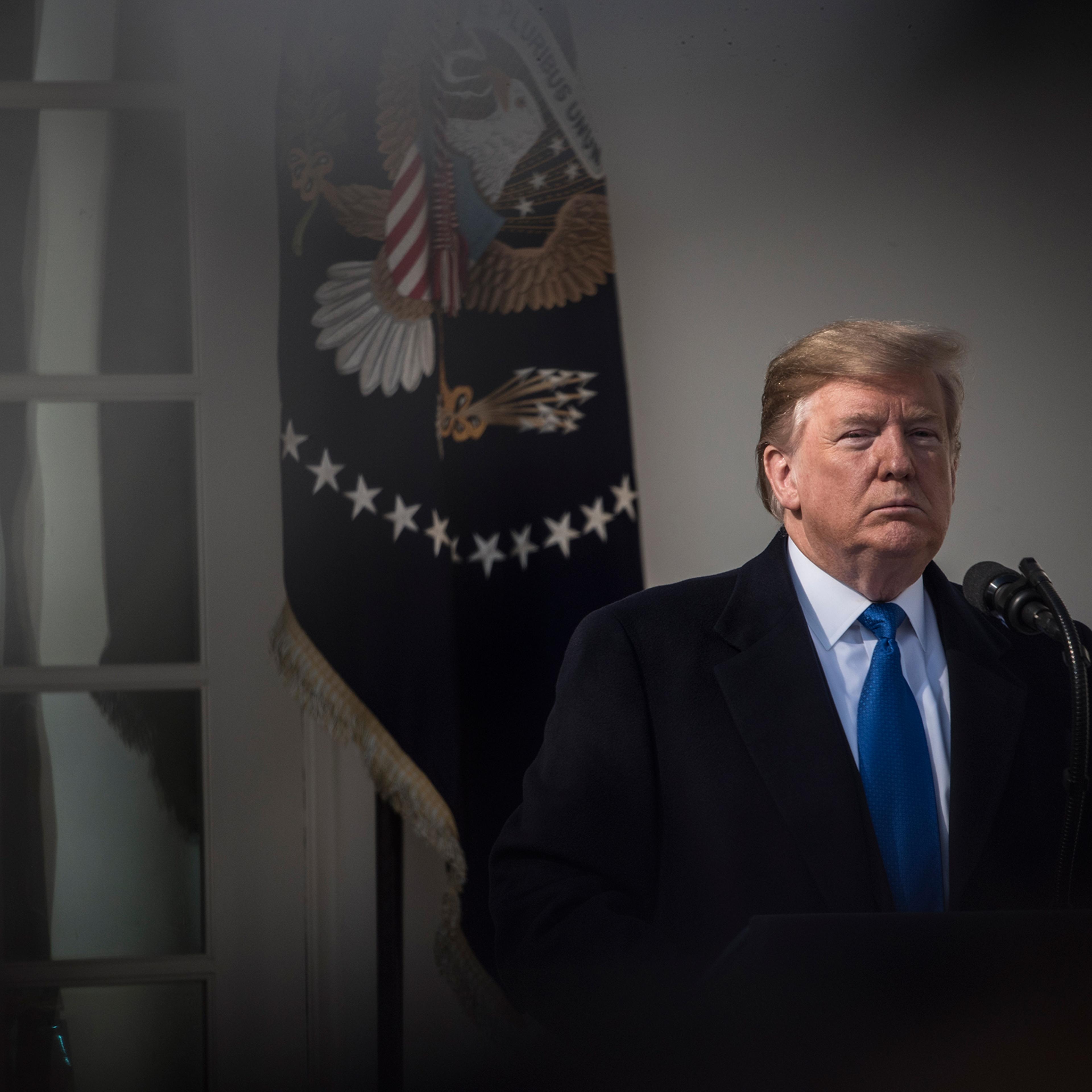 President Trump delivers remarks at the White House on Feb. 15, 2019.