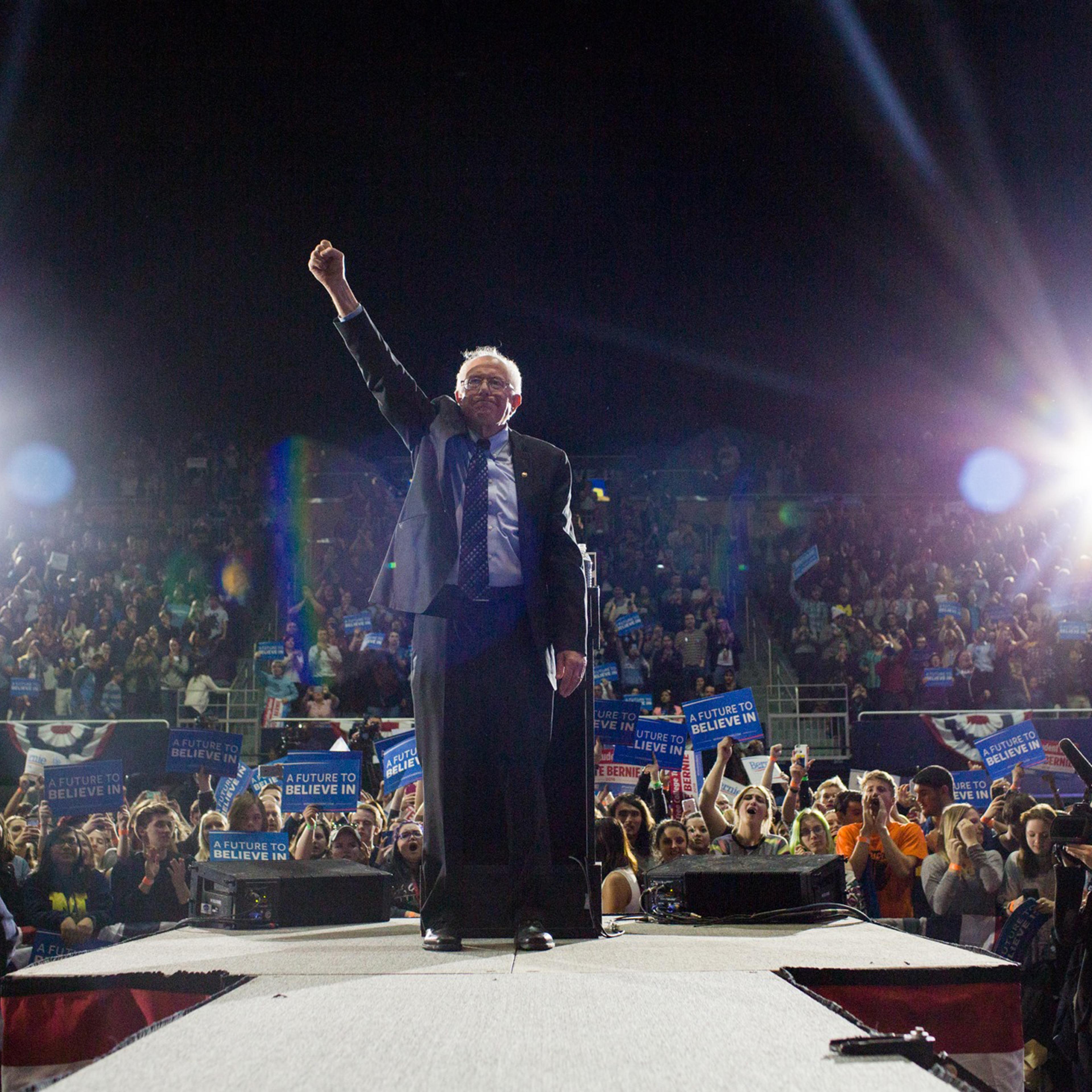 Sen. Bernie Sanders speaks at a campaign event in Ann Arbor, Michigan, March, 2016