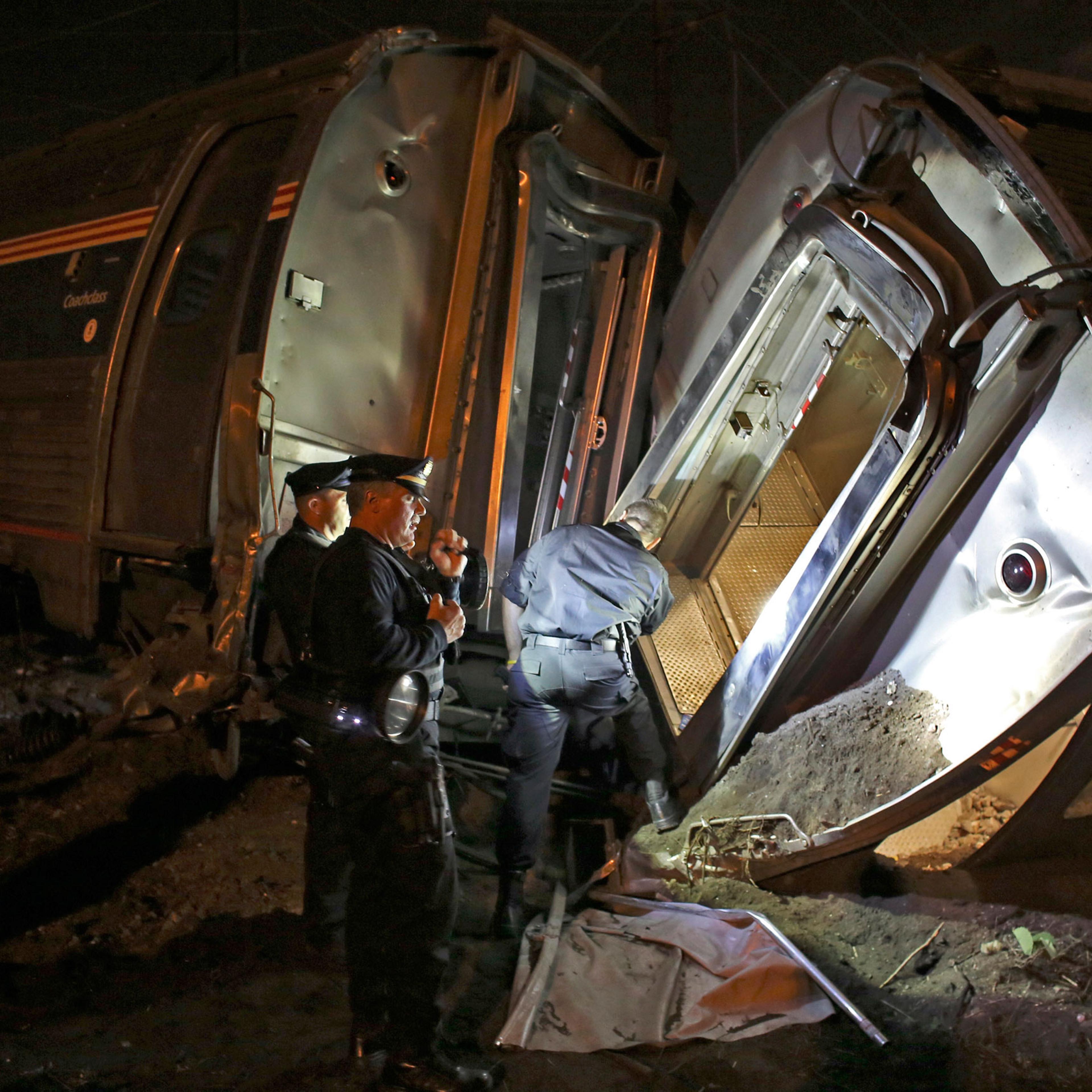 Emergency personnel work the scene of the Amtrak train wreck on May 12, 2015 in Philadelphia.