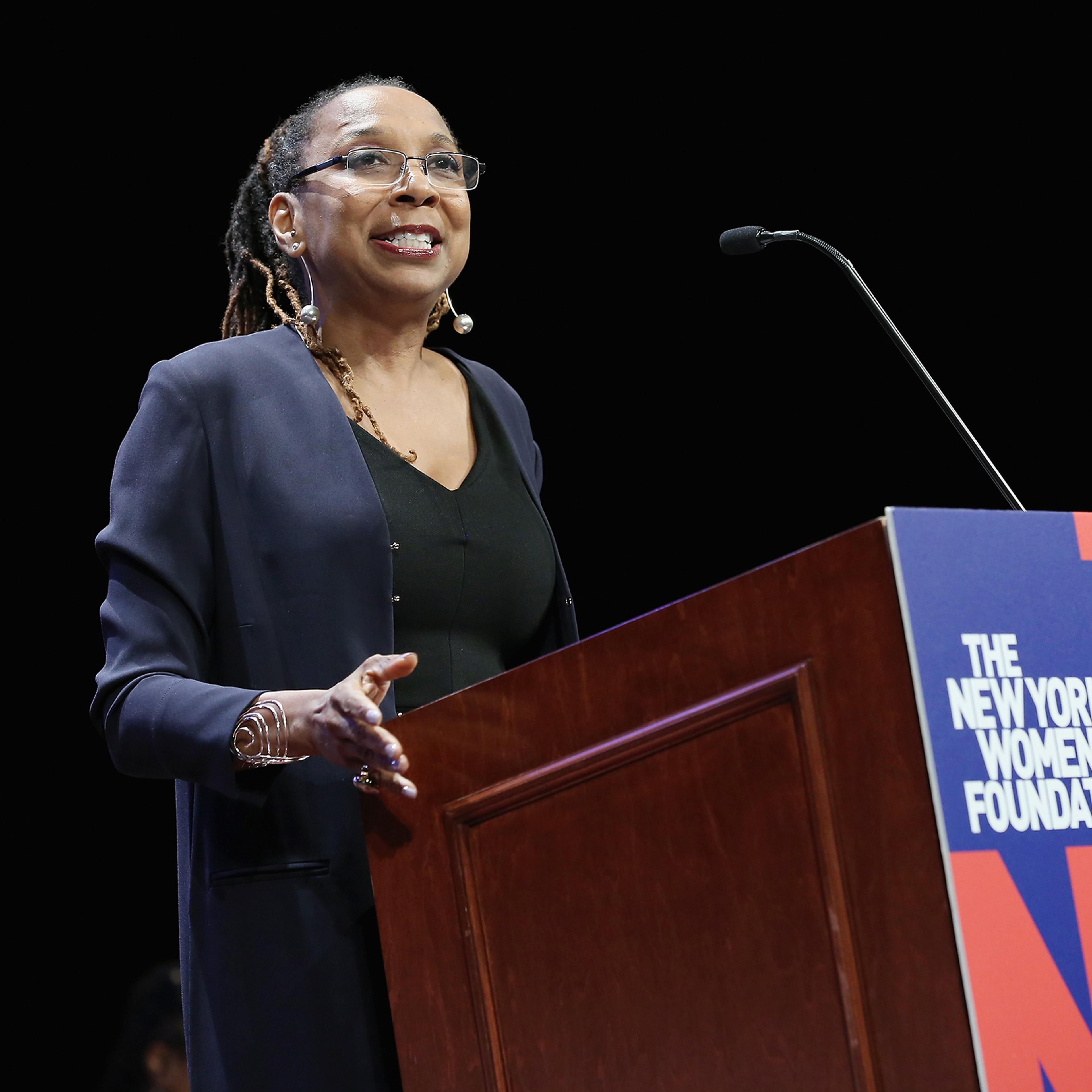Kimberle Crenshaw speaks during the New York Women's Foundation's "Celebrating Women" breakfast in New York City, on May 10, 2018.
