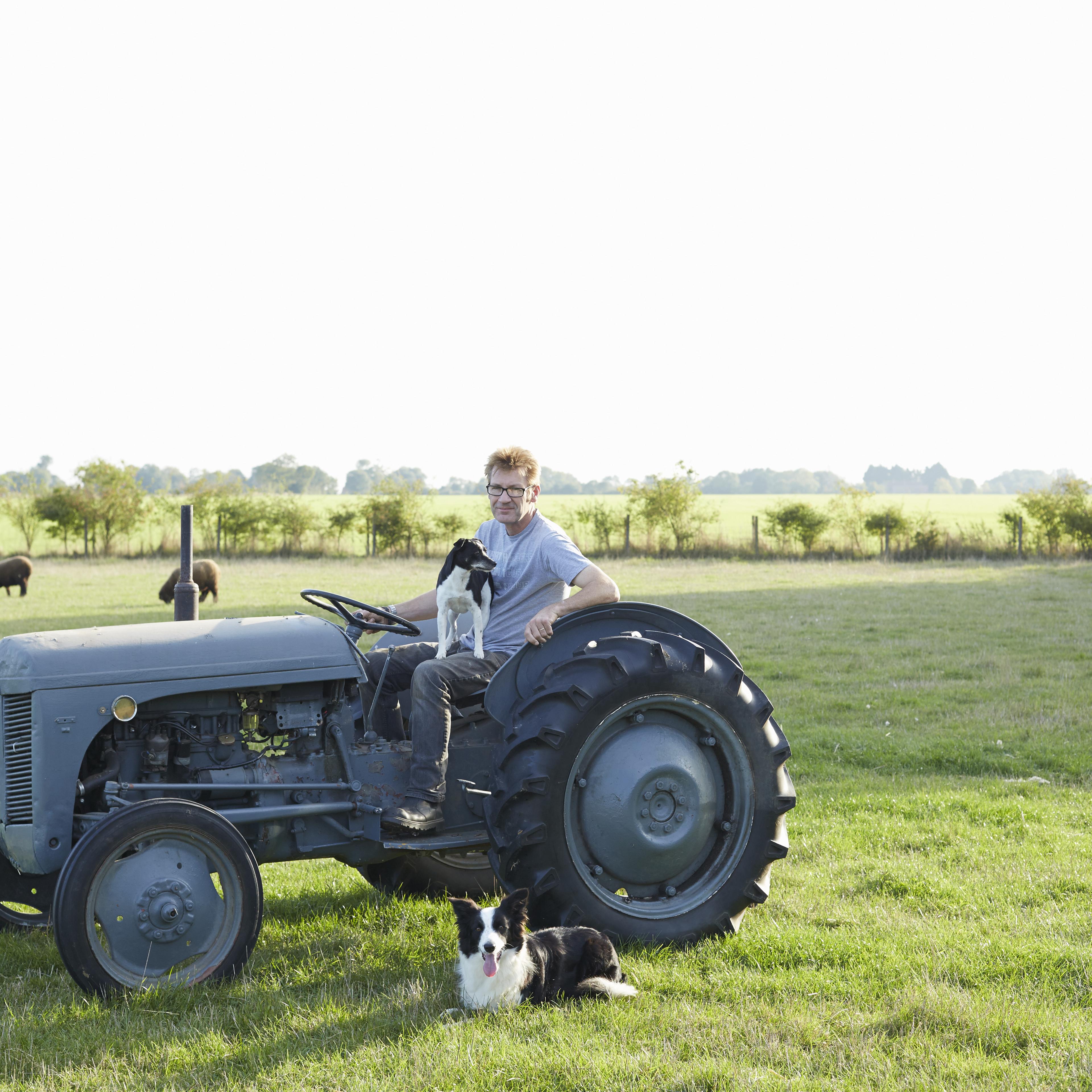 Smallholder on his farm with his dogs