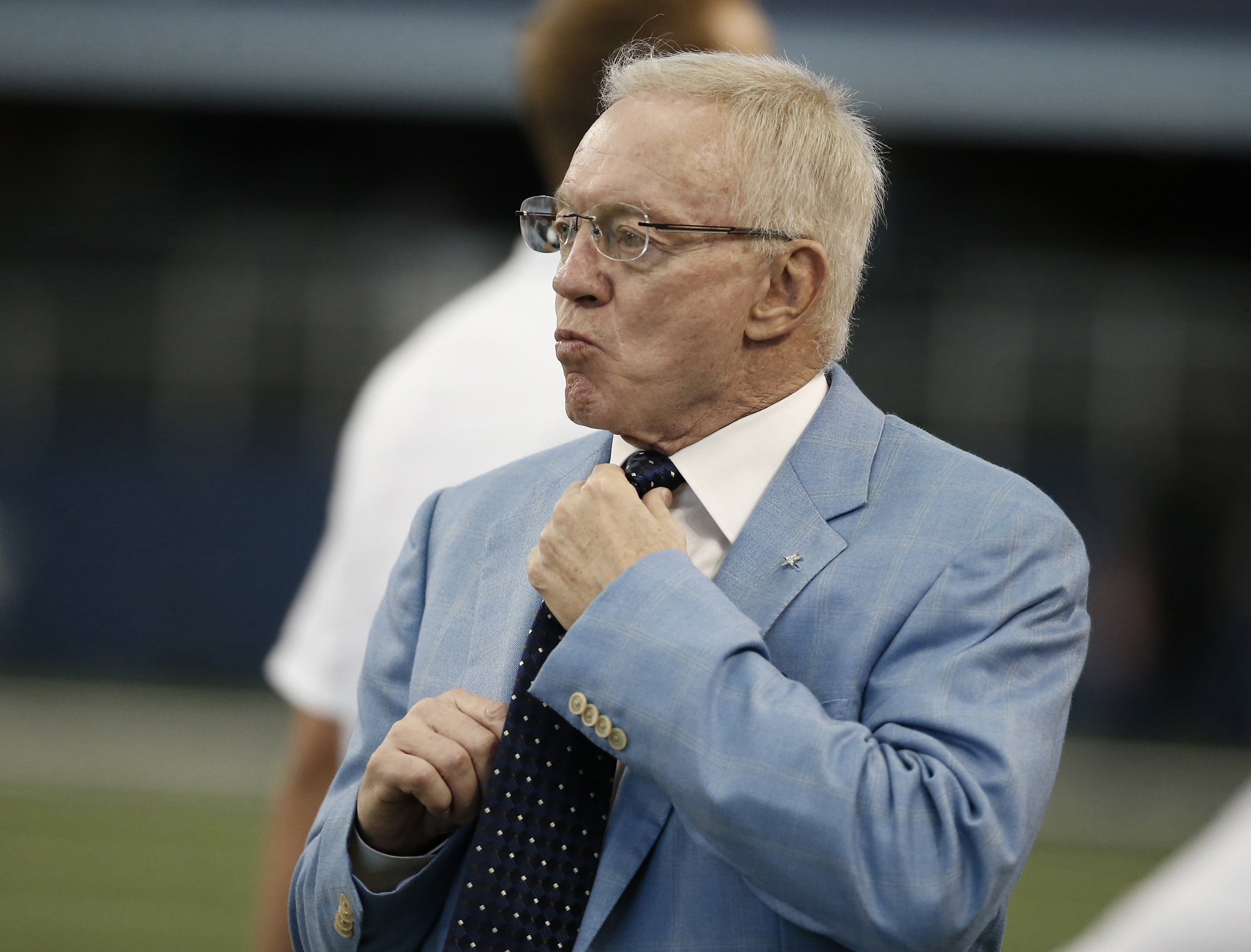 Dallas Cowboys owner Jerry Jones looks on before an NFL preseason football game against the Denver Broncos in Arlington, Texas, Aug. 28, 2014.