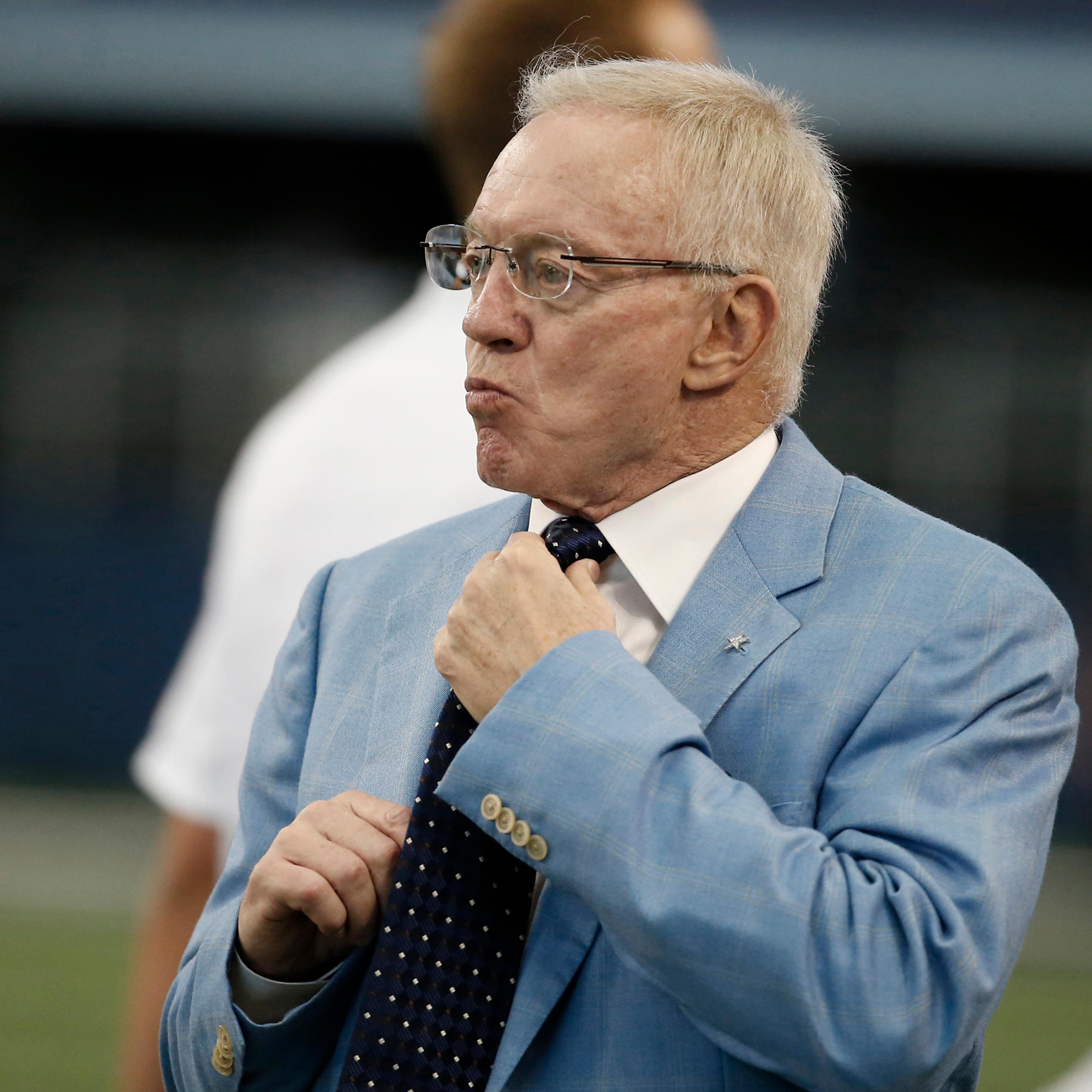 Dallas Cowboys owner Jerry Jones looks on before an NFL preseason football game against the Denver Broncos in Arlington, Texas, Aug. 28, 2014.