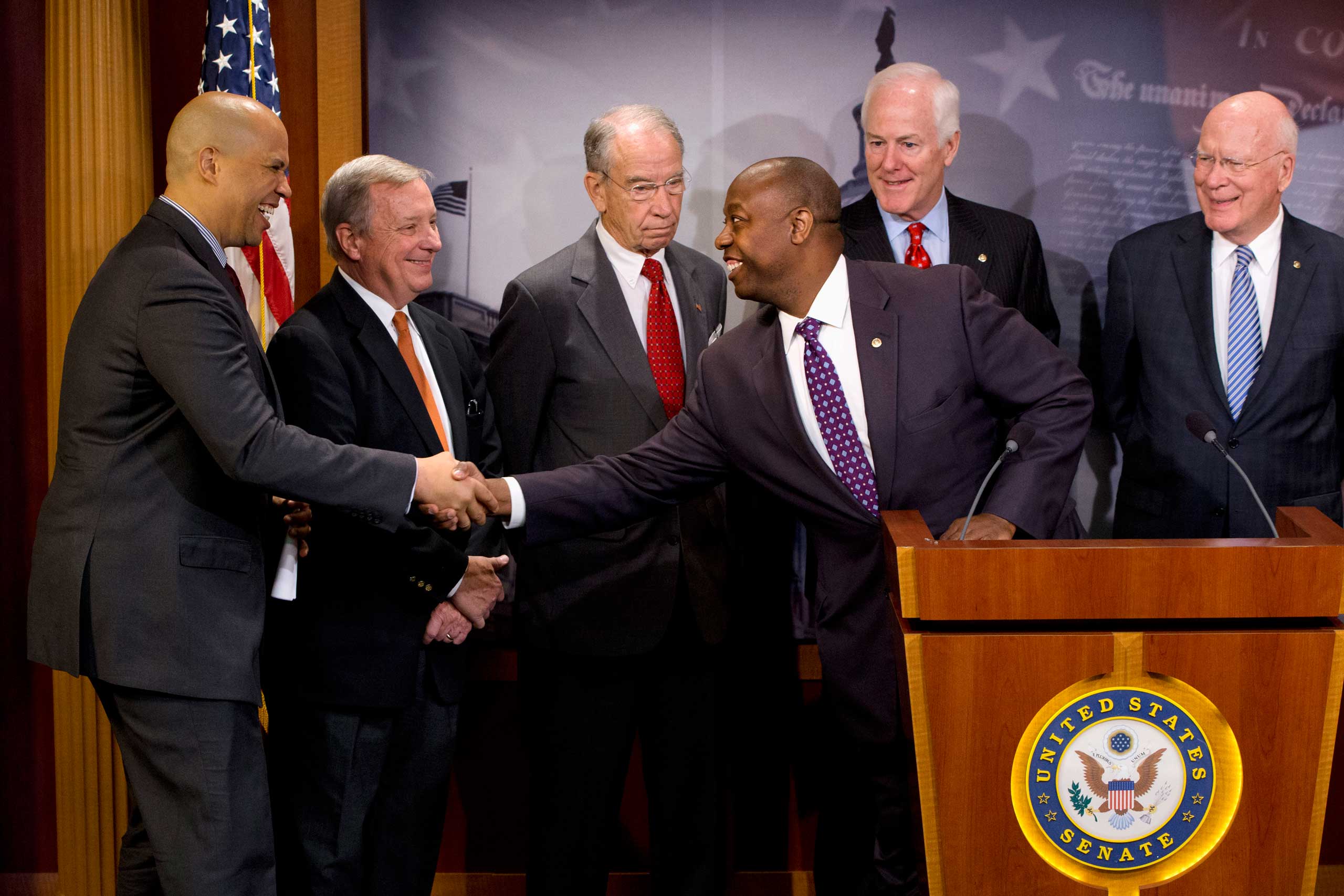 Cory Booker, Richard Durbin, Charles Grassley, John Cornyn, Patrick Leahy, Tim Scott