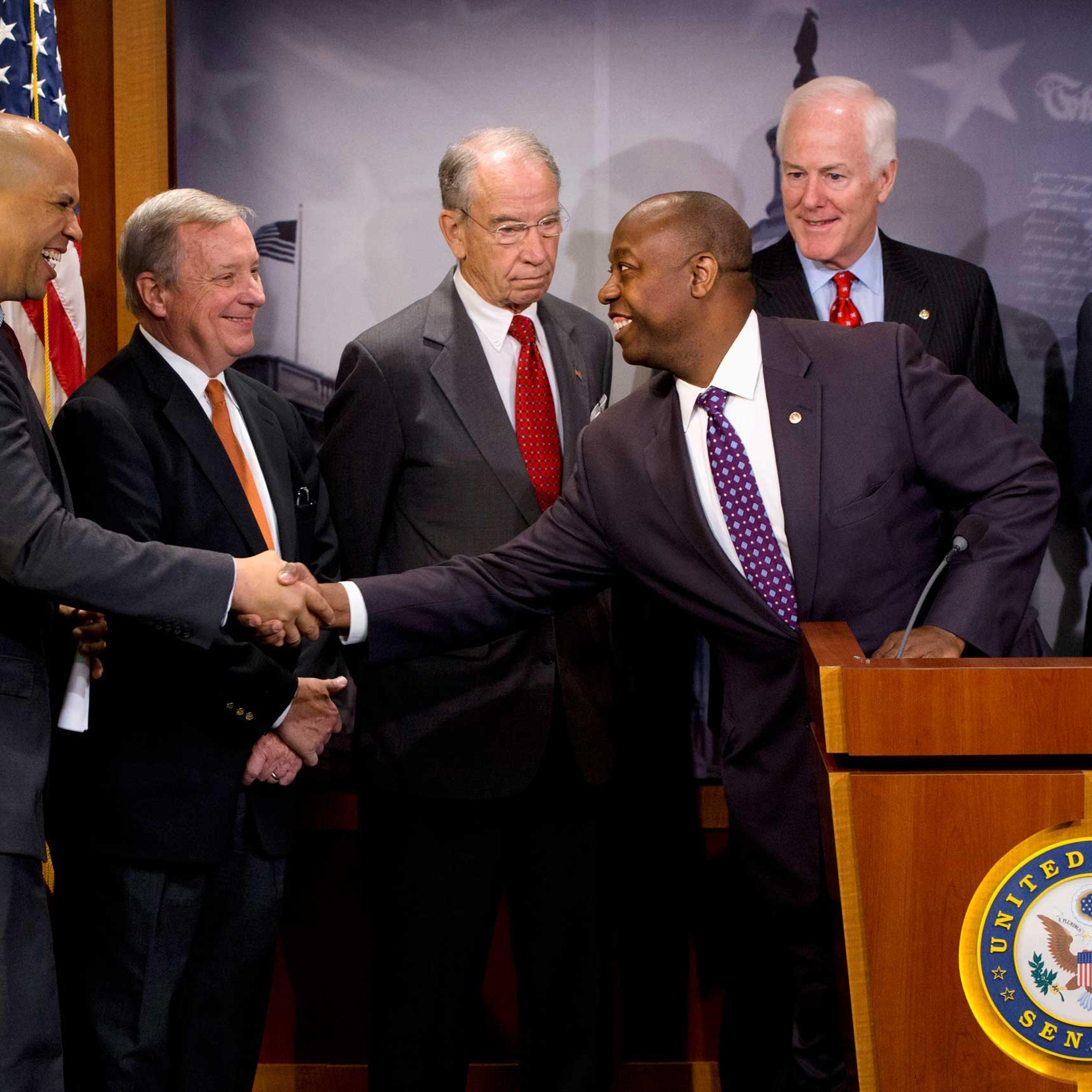 Cory Booker, Richard Durbin, Charles Grassley, John Cornyn, Patrick Leahy, Tim Scott