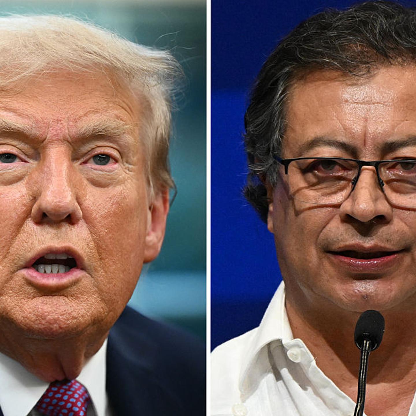 U.S. President Donald Trump speaking to reporters after signing executive orders in the Oval Office of the White House in Washington, D.C., on Sept. 5, 2025, and Colombia's President Gustavo Petro during the opening ceremony of the COP16 summit in Cali, Colombia on Oct. 20, 2024.