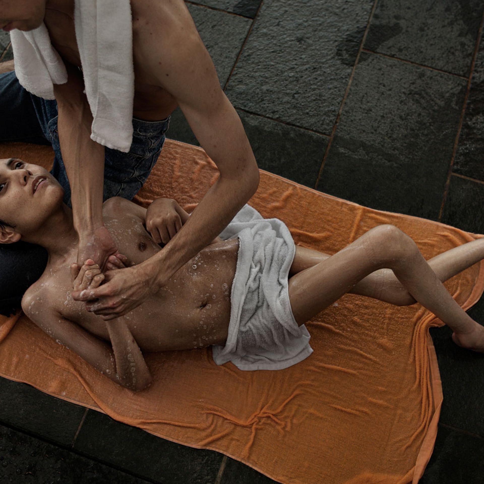 Oct. 27, 2011. Each patient at Minori-kai, an organization that cares for disabled people in Sendai, Japan, can make a wish once a year, and it will be fulfilled by the staff. One of the residents wished for a bath in a local hot spring, and he was taken there by staff members.