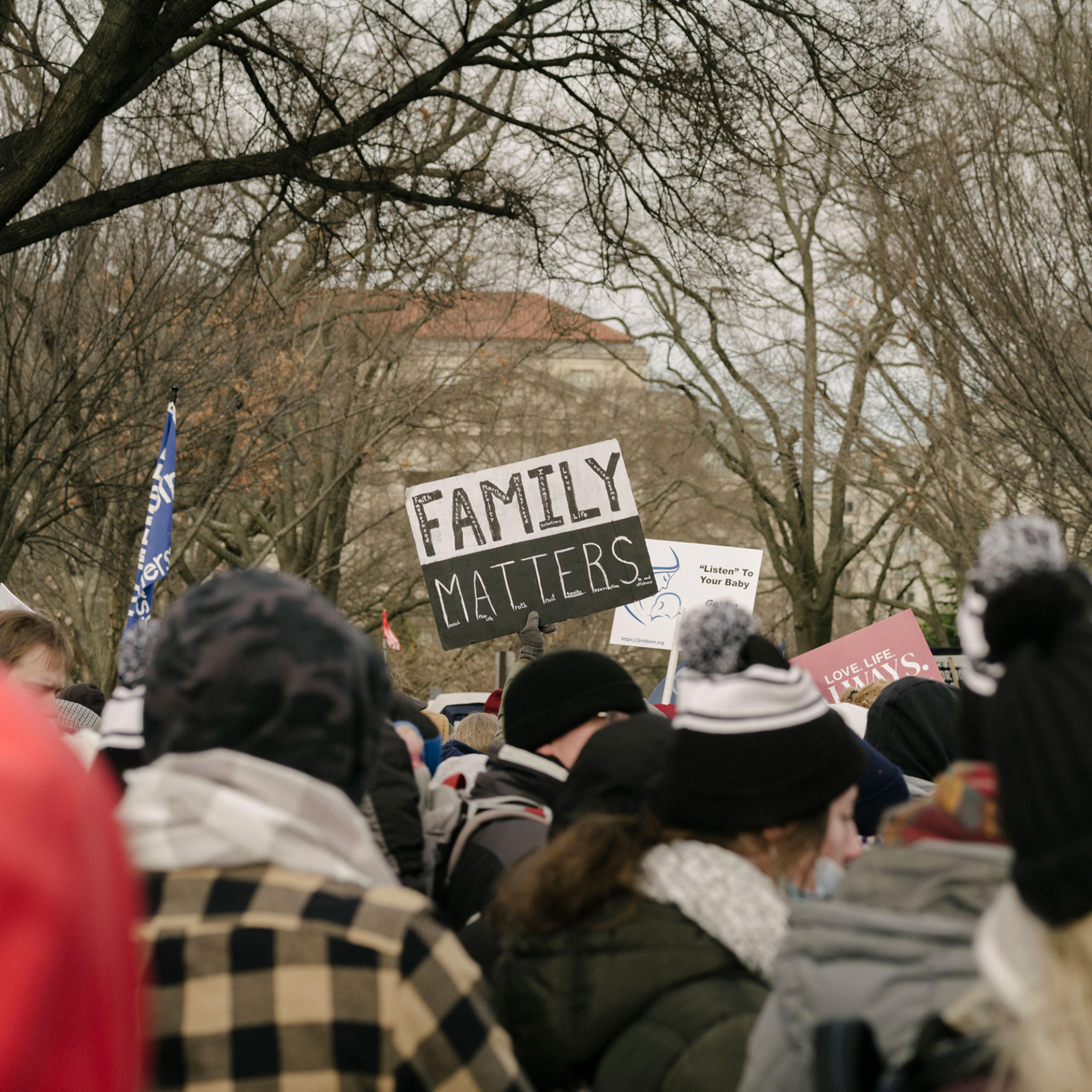 A sign seen during the March for Life as attendees march up Constitution Ave. to the Supreme Court in Washington on Jan. 21.