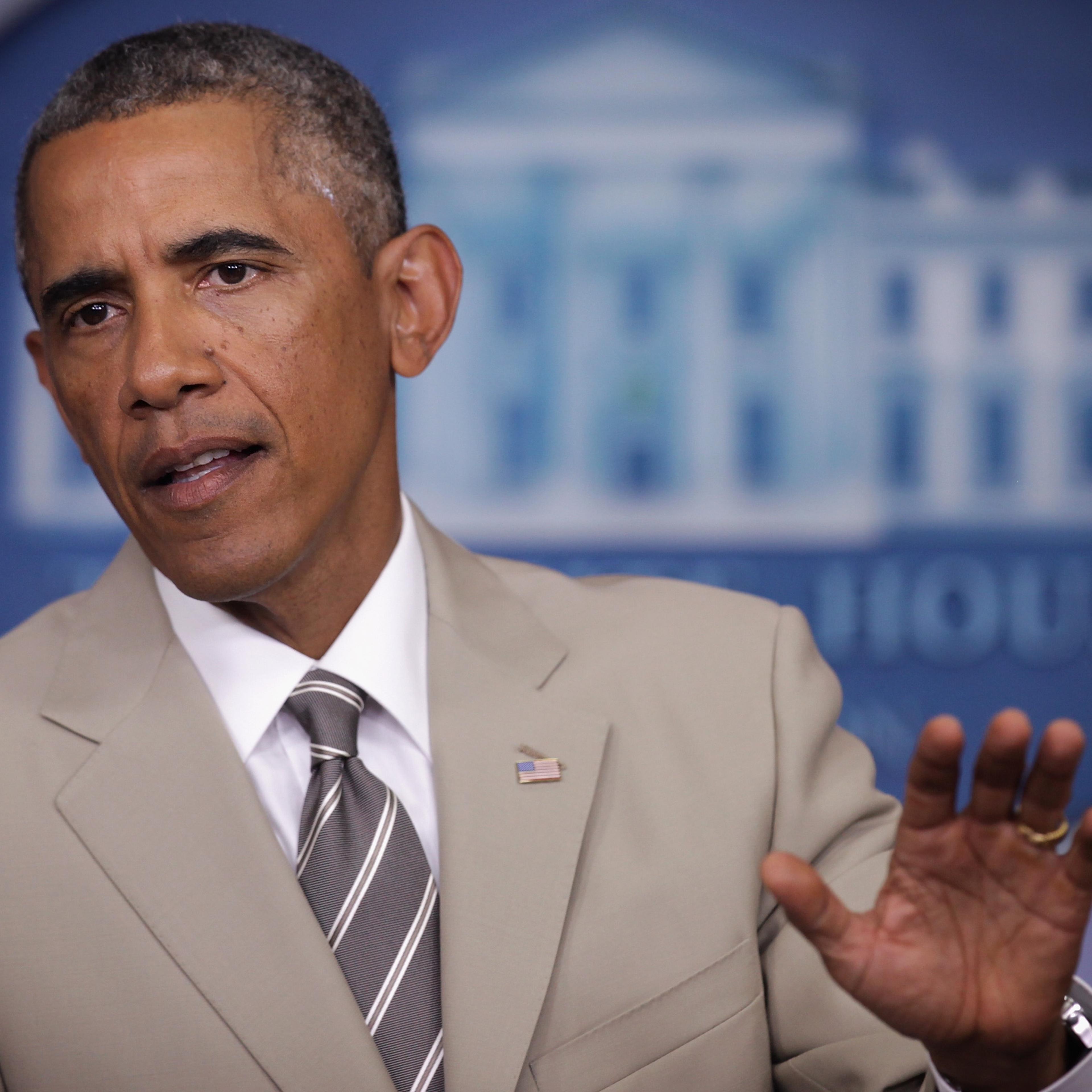 President Obama Makes Statement In The Briefing Room Of White House
