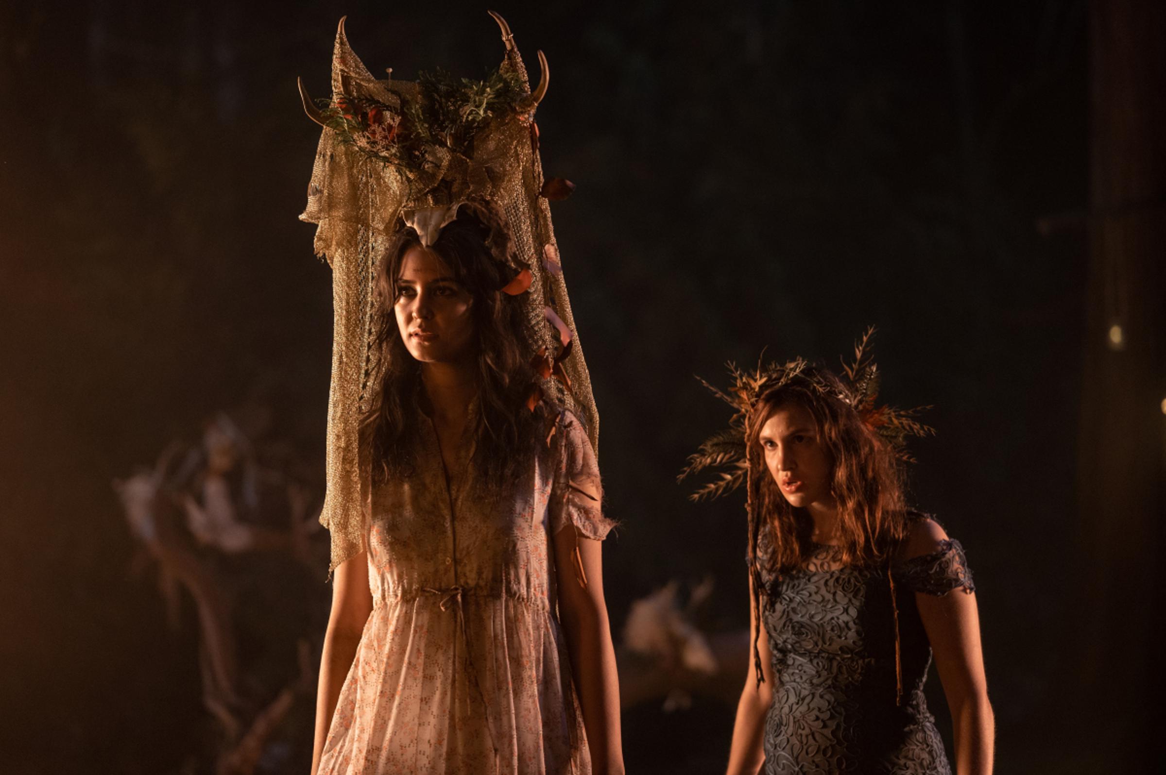 (L-R): Courtney Eaton as teen Lottie and Sophie Nélisse as teen Shauna in season 1, episode 9 of 'Yellowjackets'