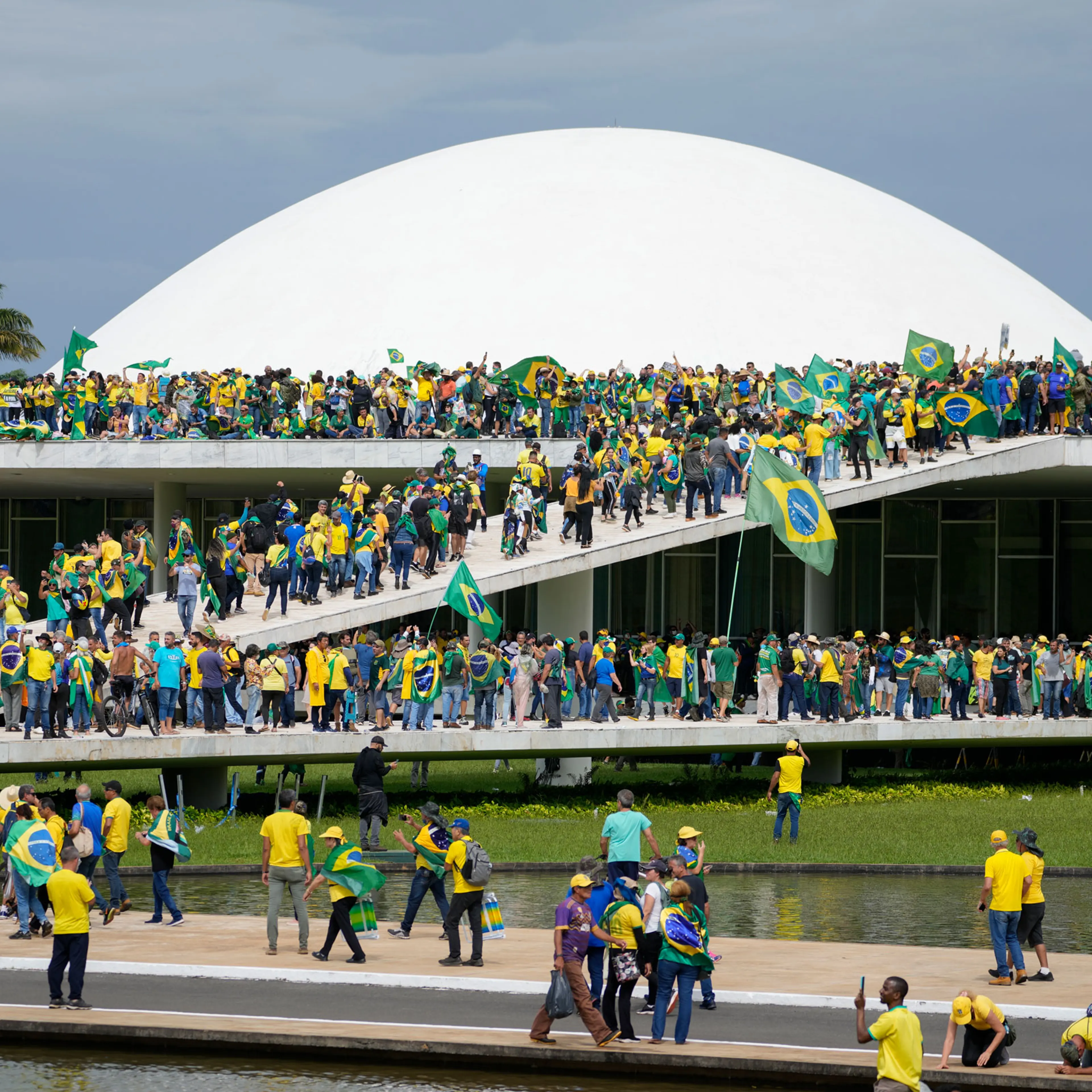 Supporters of Brazil's former President Jair Bolsonaro storm the the National Congress building in Brasilia, Brazil, on Jan. 8, 2023.