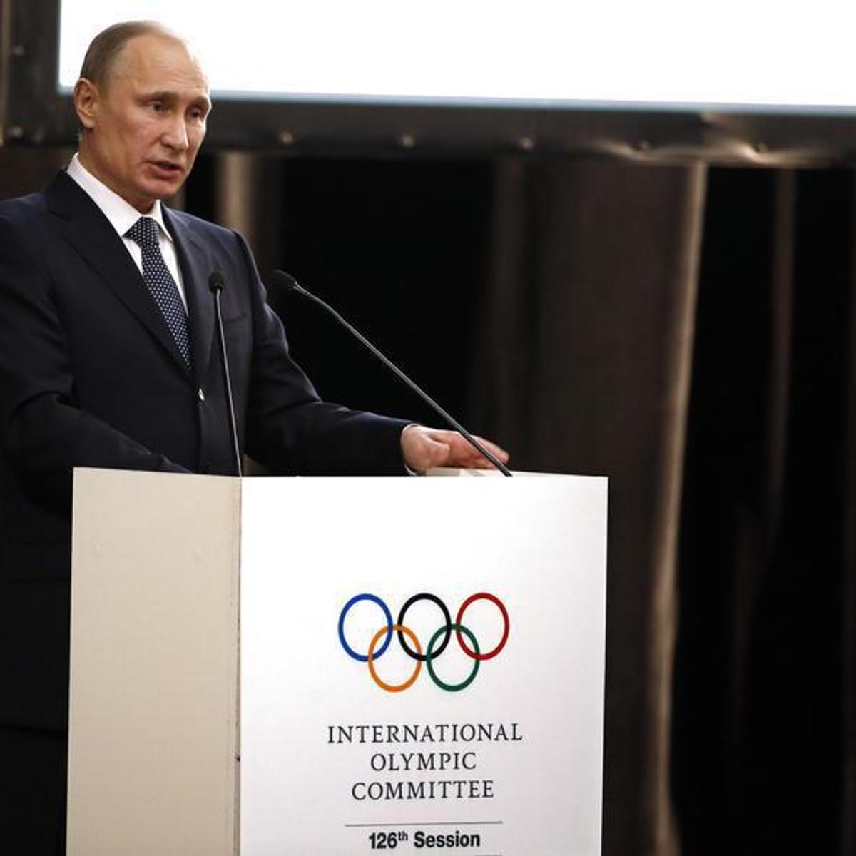 Russian President Vladimir Putin delivers a speech during the opening ceremony of the 126th IOC session in Sochi,