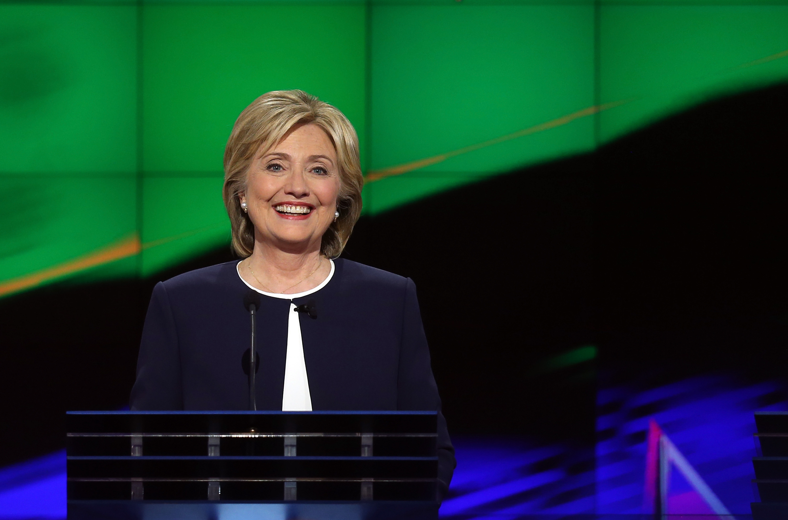 takes part in a presidential debate sponsored by CNN and Facebook at Wynn Las Vegas on October 13, 2015 in Las Vegas, Nevada. Five Democratic presidential candidates are participating in the party's first presidential debate.