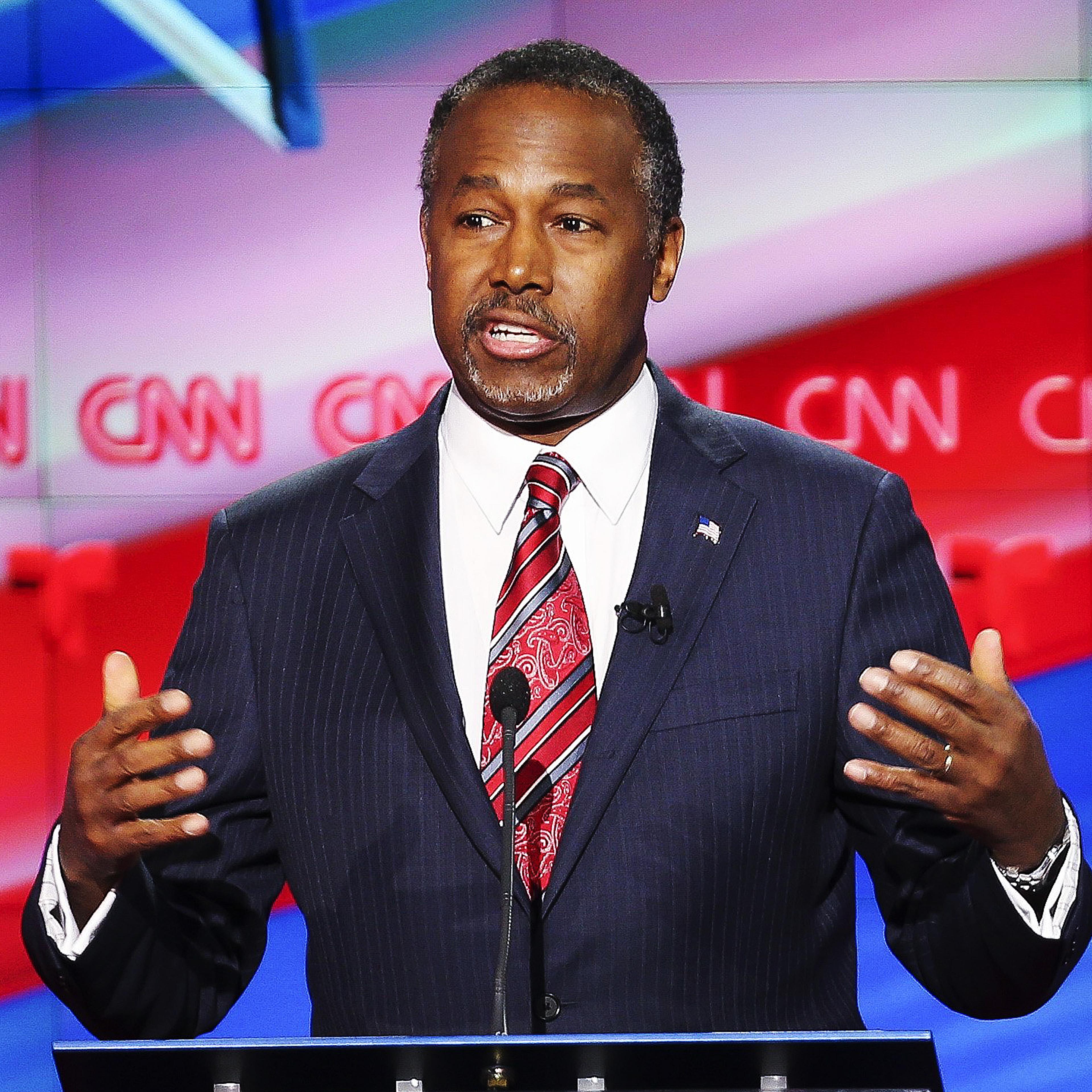 Republican presidential candidate Ben Carson speaks during the Republican presidential debate on Feb. 25, 2016 in Houston.
