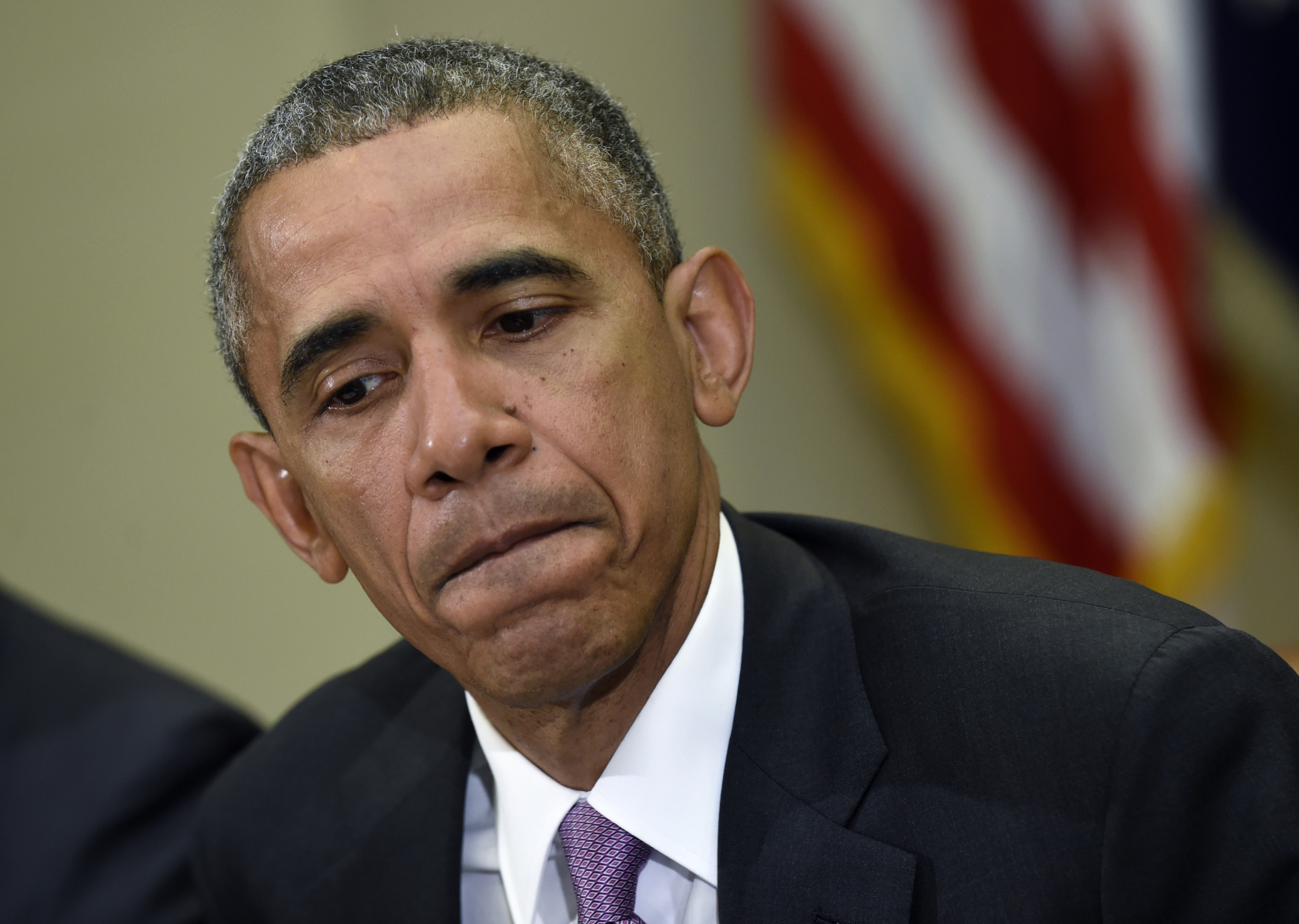 President Barack Obama pauses during a meeting at the White House in Washington on May 1, 2015.