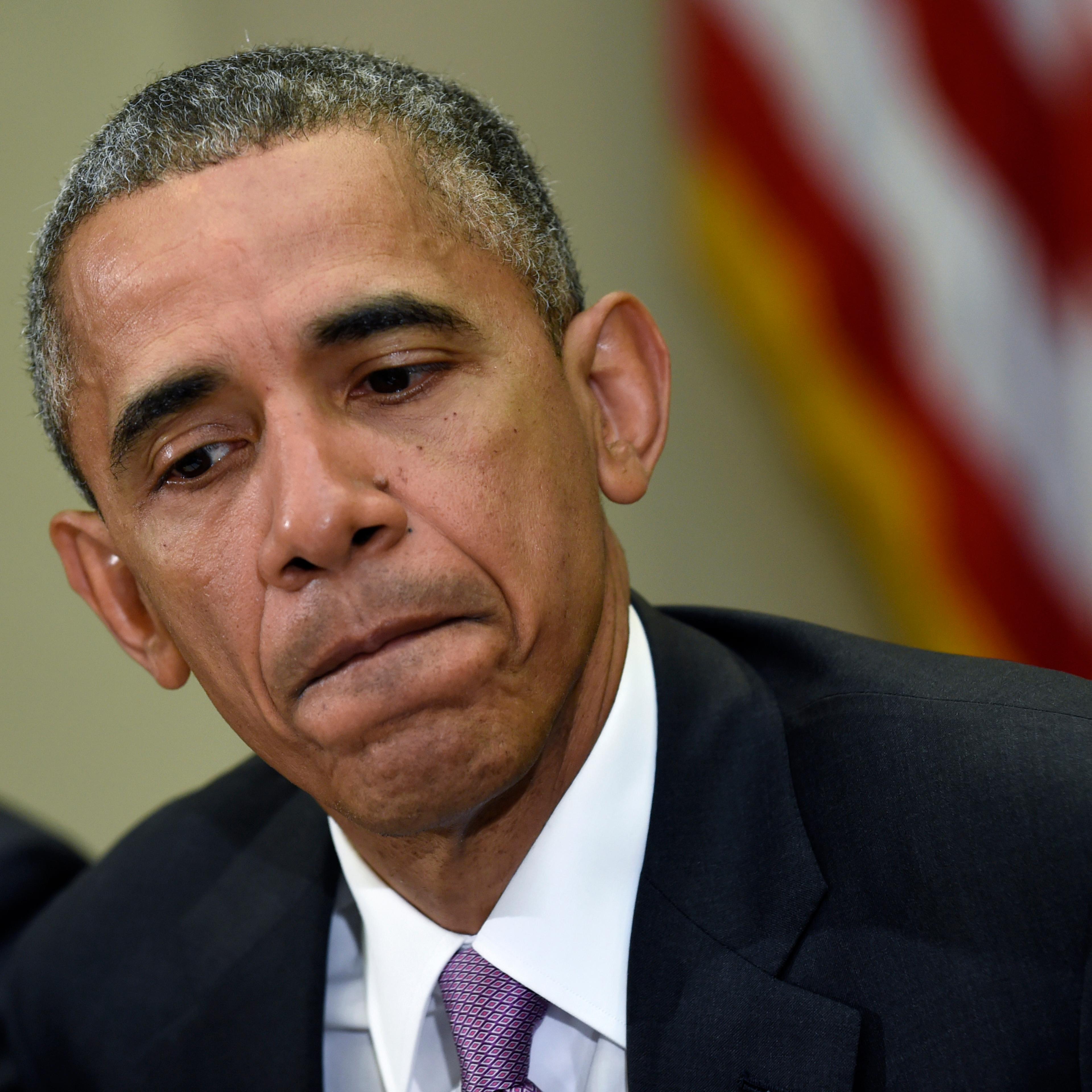 President Barack Obama pauses during a meeting at the White House in Washington on May 1, 2015.