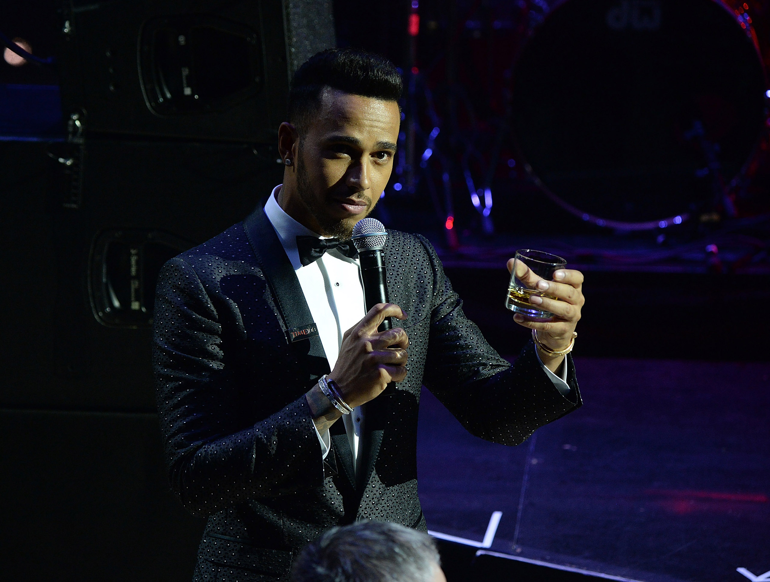 Lewis Hamilton delivers a toast at the 2016 Time 100 Gala in New York City on April 26, 2016.