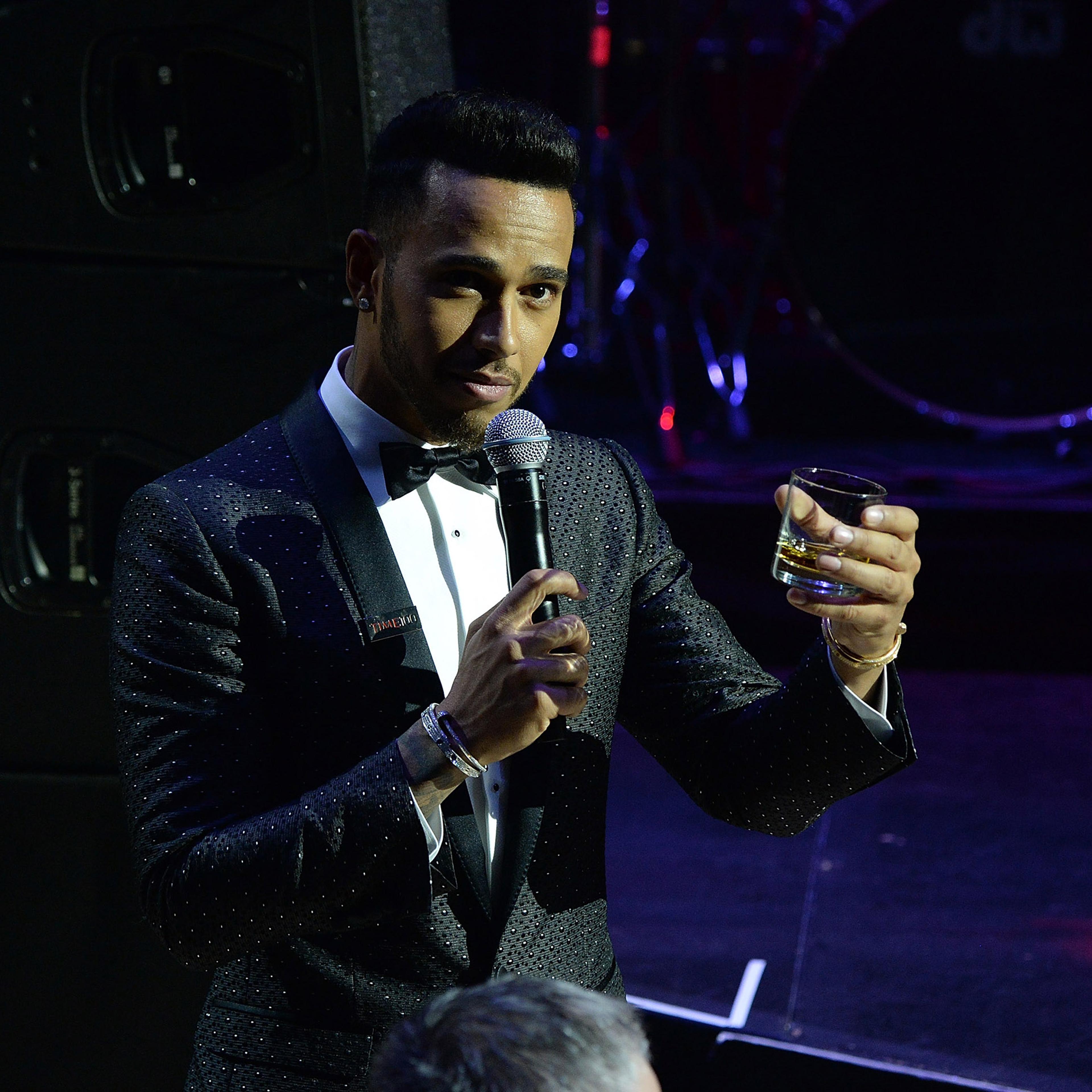 Lewis Hamilton delivers a toast at the 2016 Time 100 Gala in New York City on April 26, 2016.