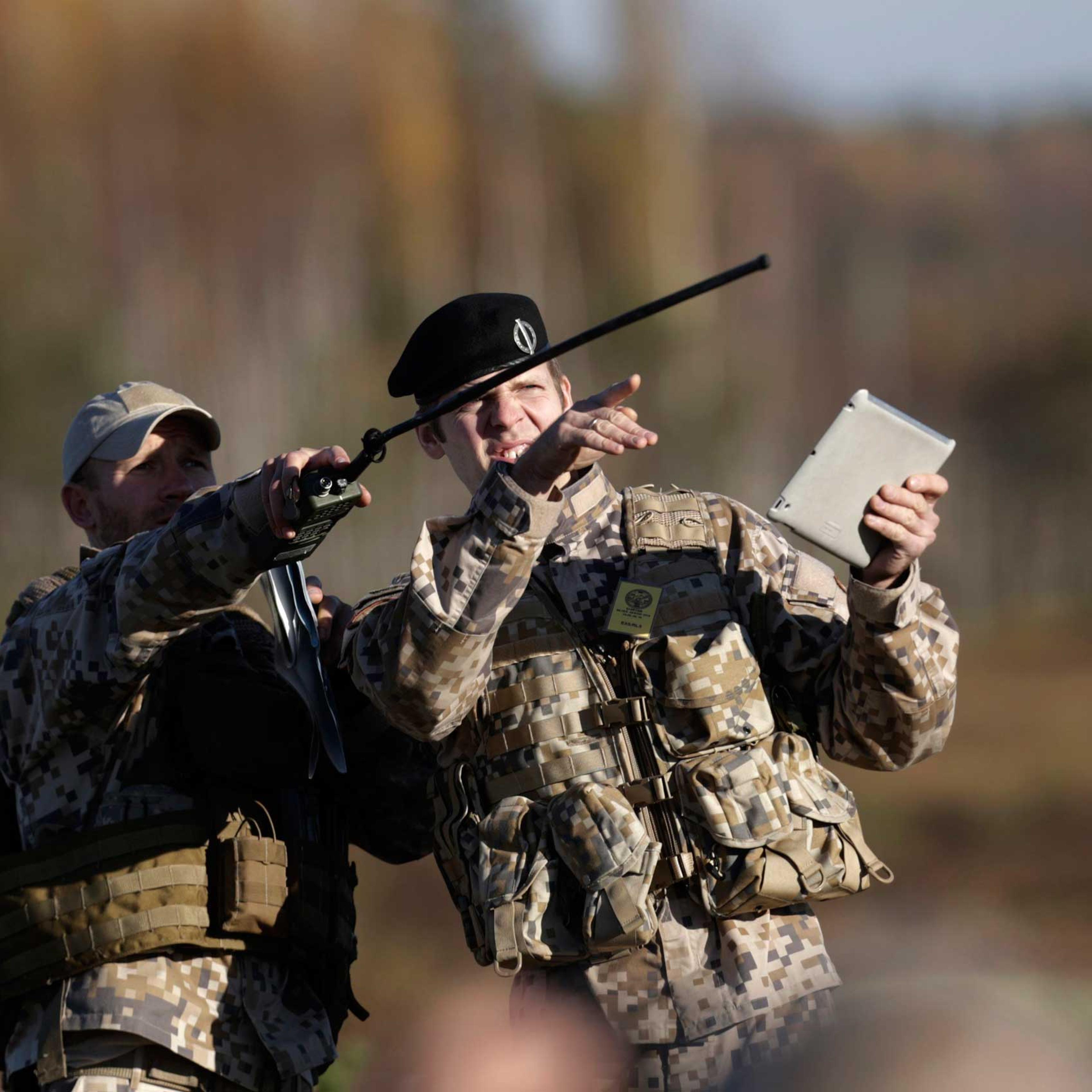 Soldiers from the Latvian army participate in the Silver Arrow NATO military exercise in Adazi, Latvia, Oct. 5, 2014.