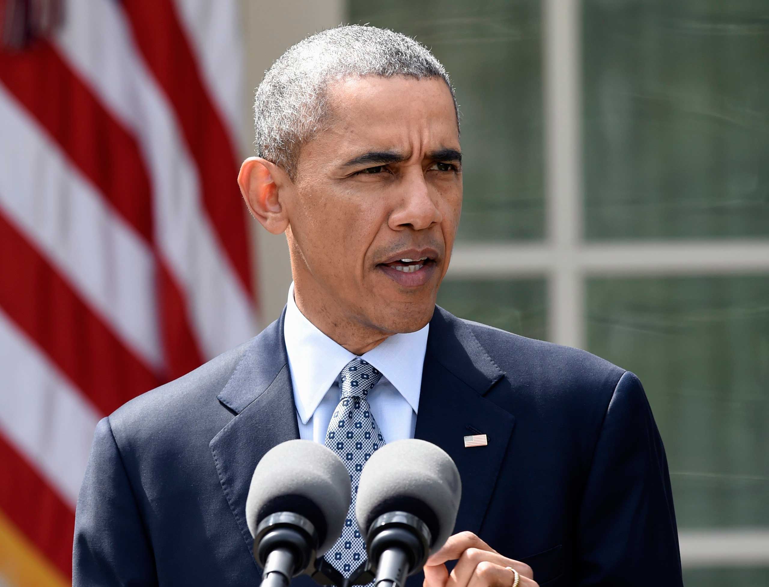 President Barack Obama speaks about the breakthrough in the Iranian nuclear deal in the Rose Garden of the White House in Washington on Thursday, April 2, 2015 .