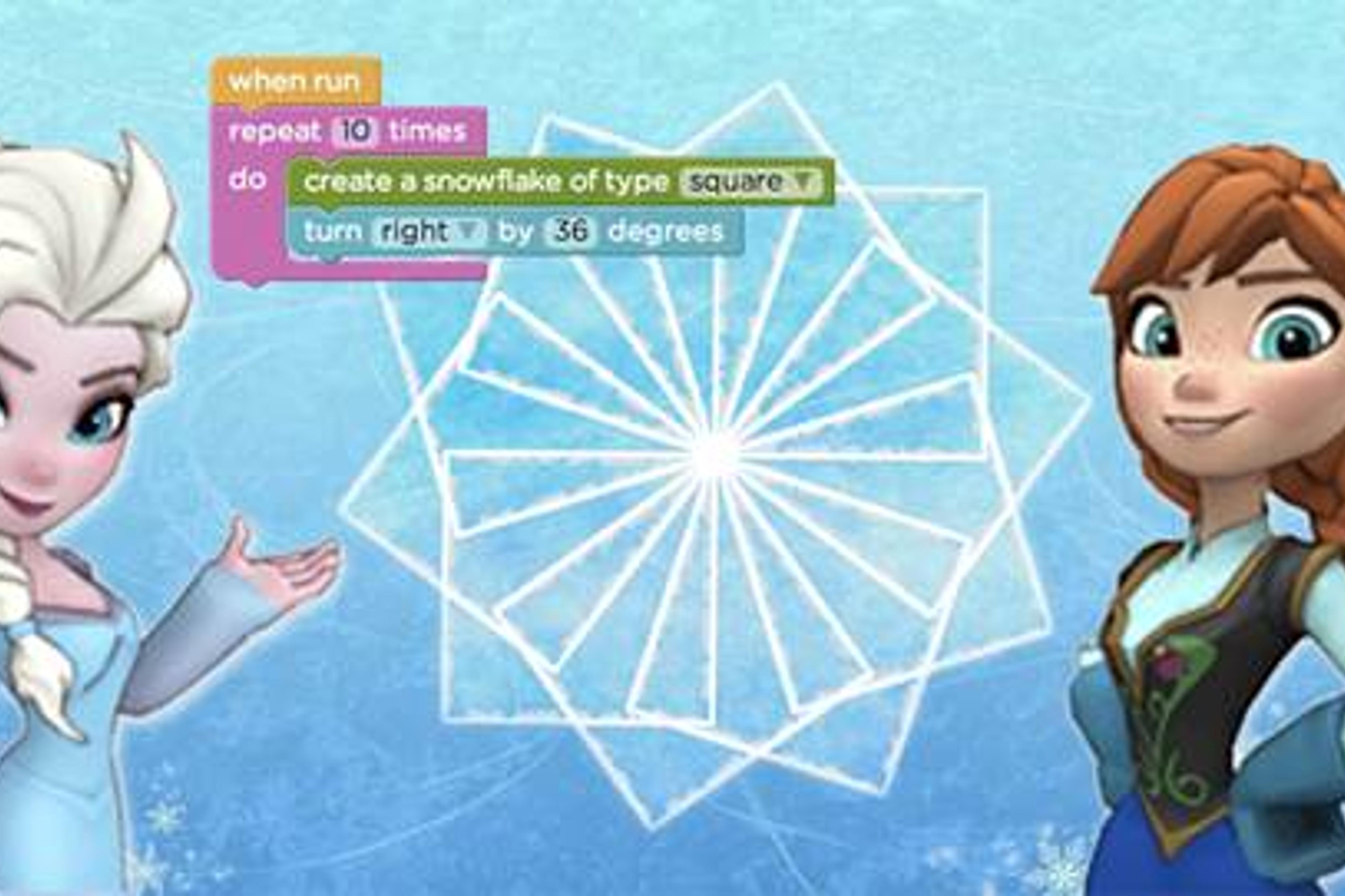 Code.org's tutorial with Anna and Elsa from Disney's Frozen