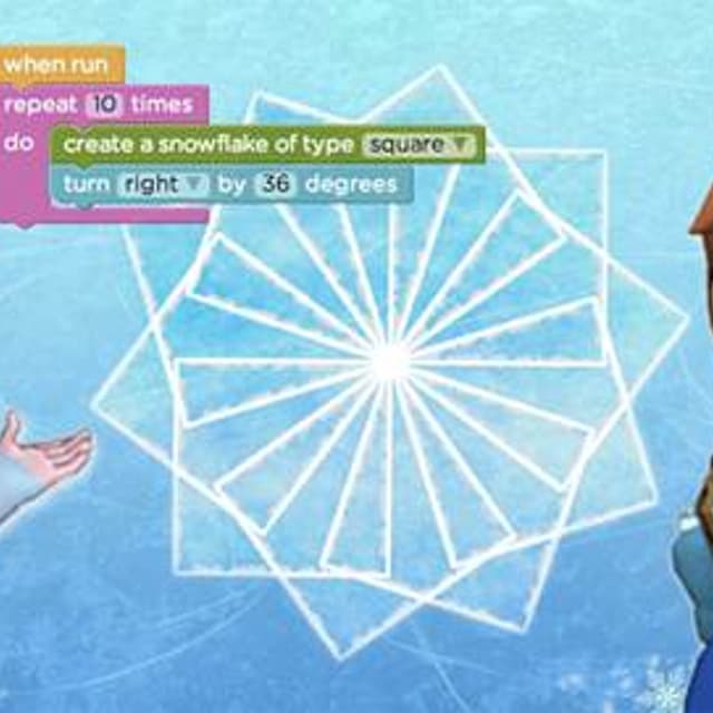 Code.org's tutorial with Anna and Elsa from Disney's <i>Frozen</i>