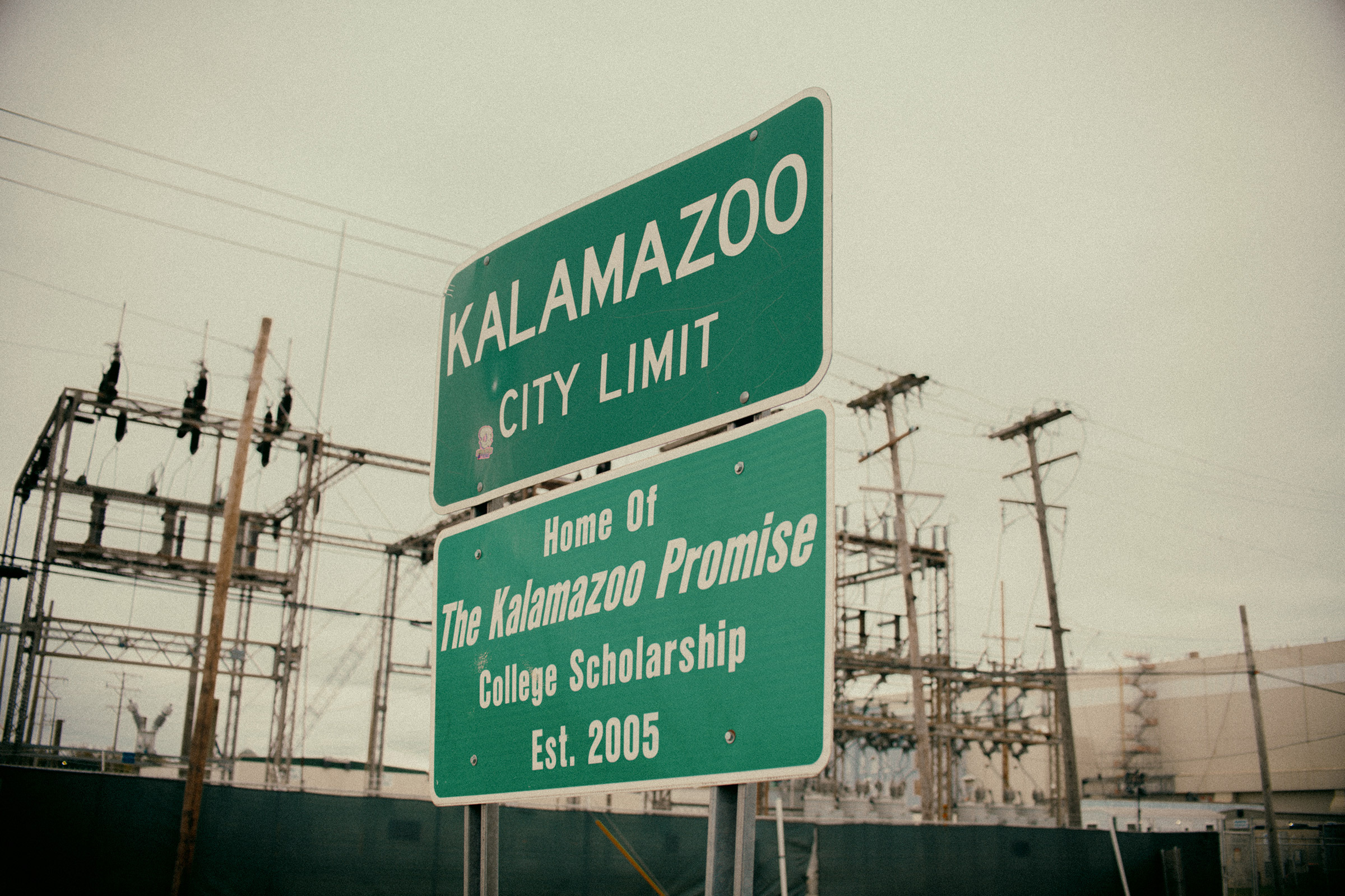 A sign on the city limits of Kalamazoo, Mich., Oct. 27, 2021.