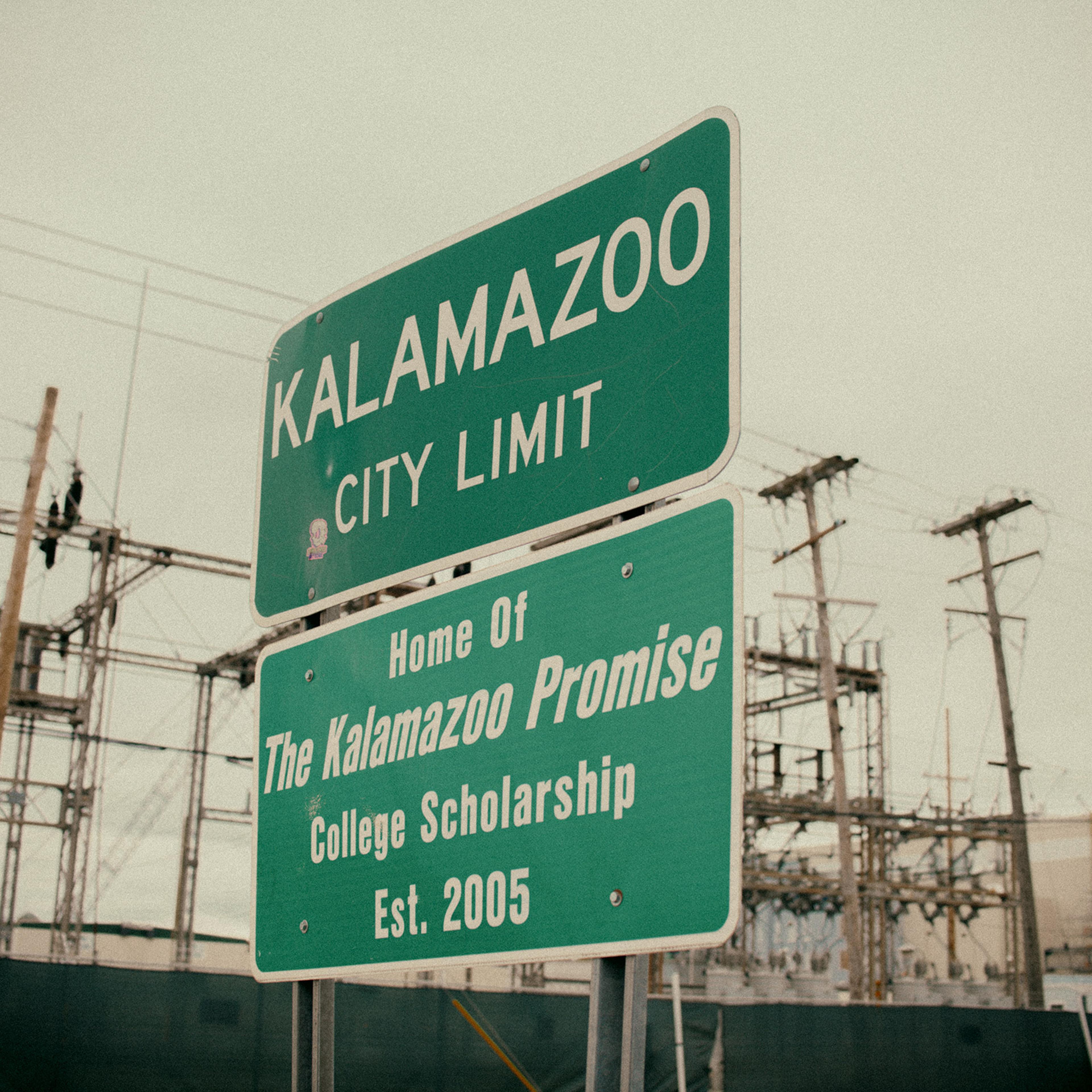 A sign on the city limits of Kalamazoo, Mich., Oct. 27, 2021.