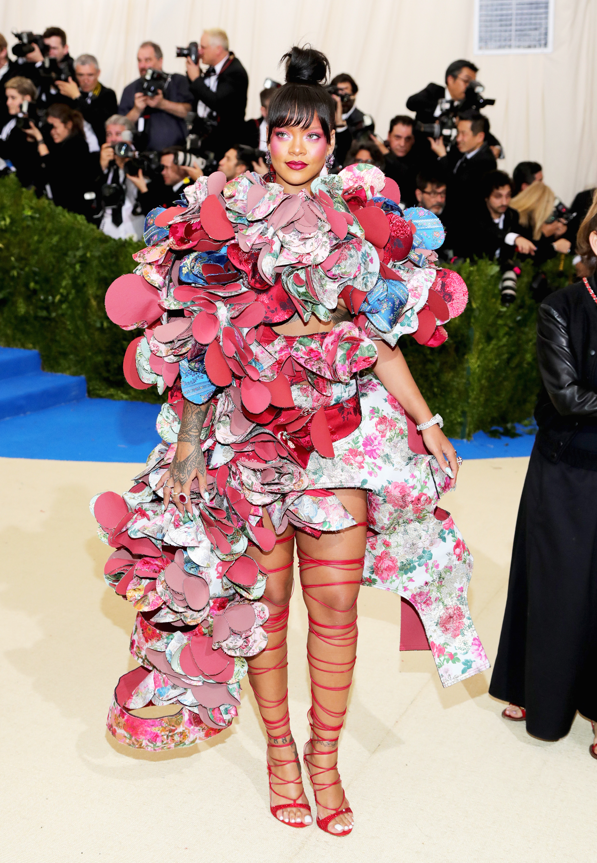 rihanna met gala pink dress Rihanna dazzles in metallic Met Gala 2026 red carpet look