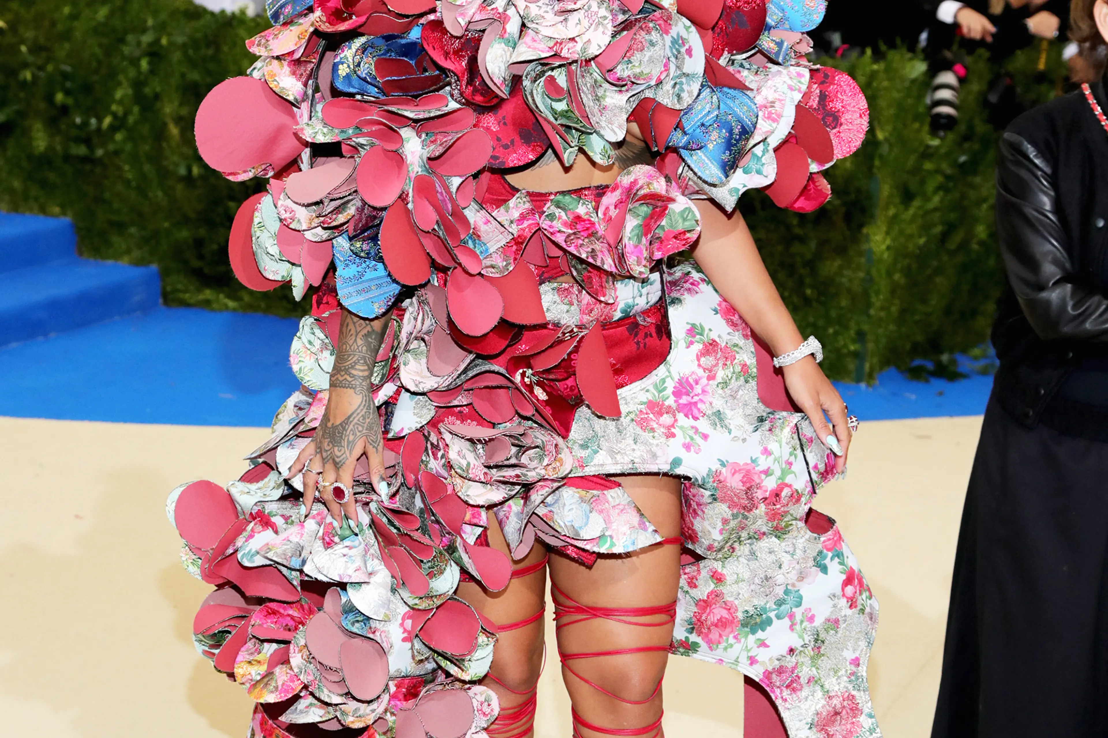 rihanna met gala pink dress Rihanna dazzles in metallic Met Gala 2026 red carpet look